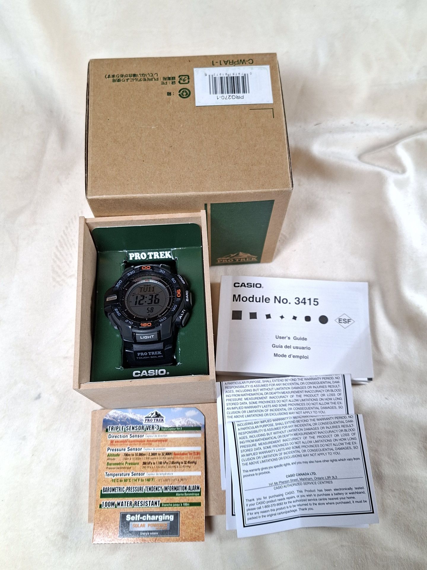 Casio Pro Trek Tough Solar Digital Watch with Box and Manuals - image 1 of 10