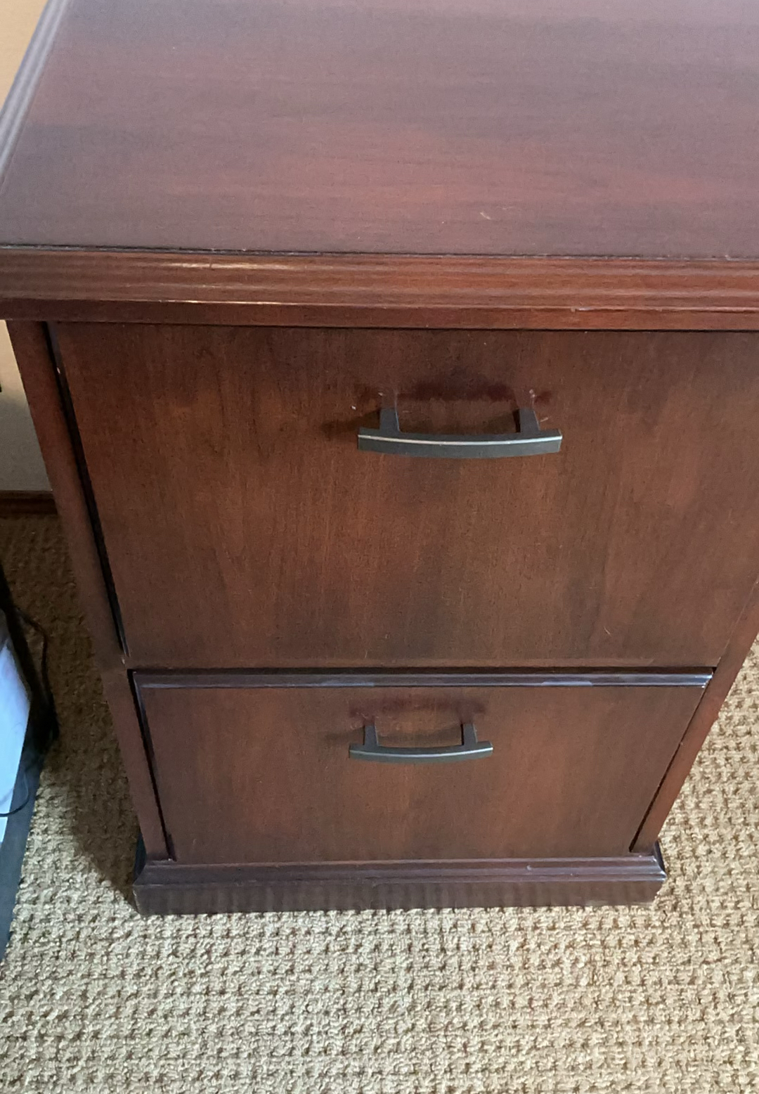 Dark Wood Office Desk with Center Keyboard Tray and Dual Pedestal Drawers - image 2 of 8