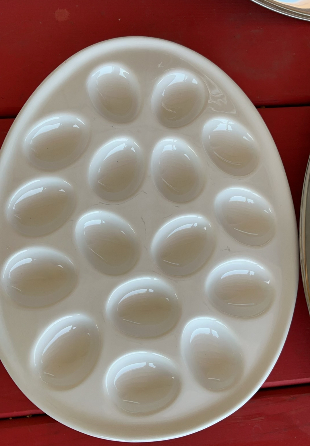 Vintage porcelain plates with floral rims, metal serving trays, egg tray, and ornate flatware set - image 4 of 13