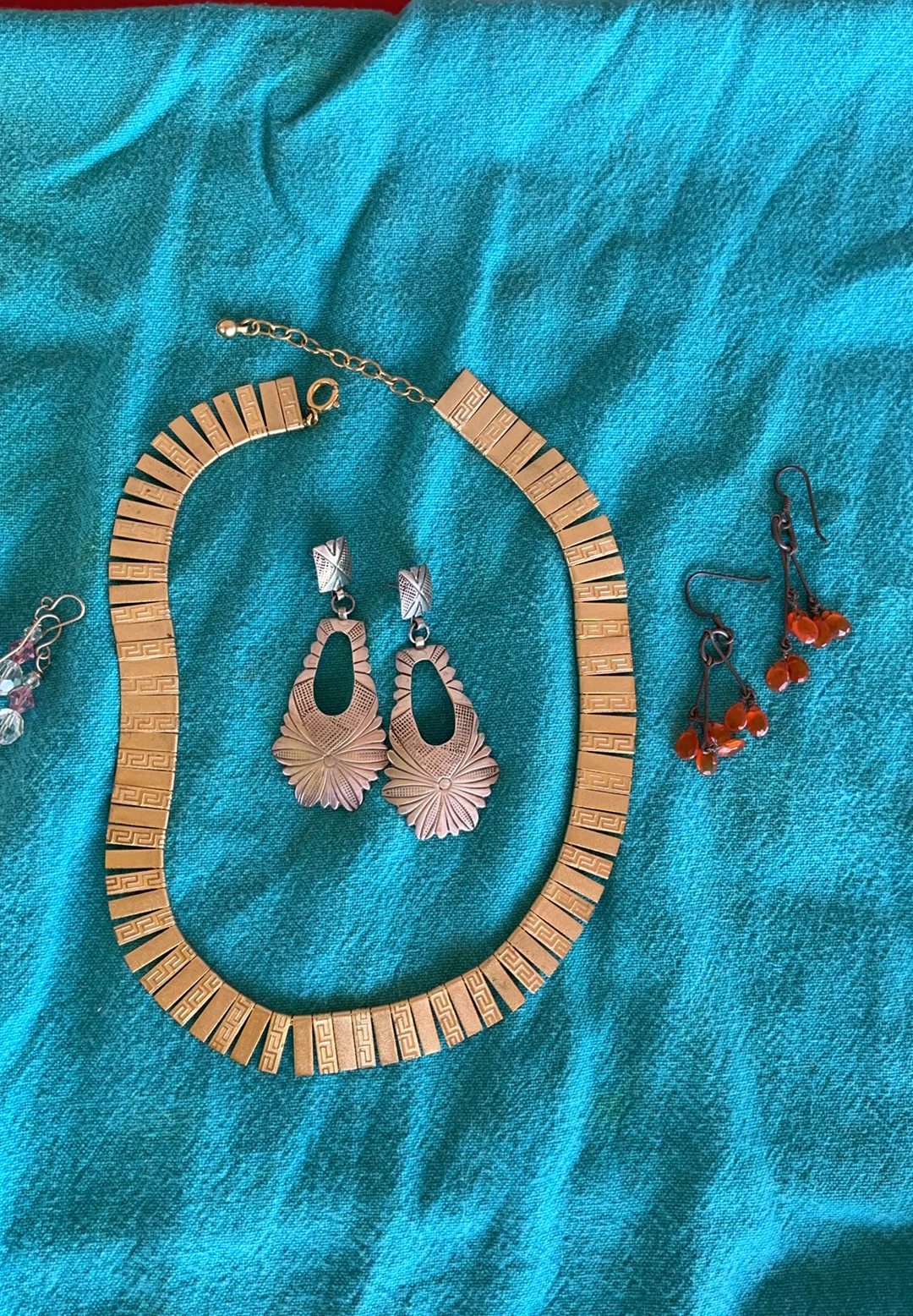Gold Metal Choker, 3 Earrings - image 1 of 6