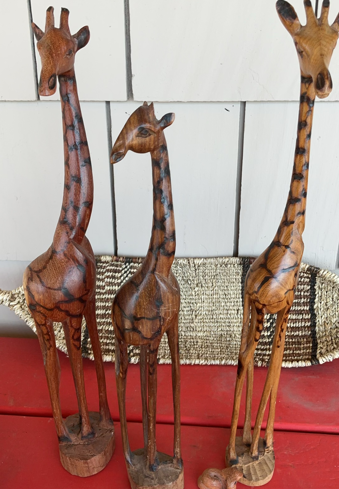 African Decor: Wood Giraffe Figurines, African Baskets, Egyptian Rattle - image 2 of 5