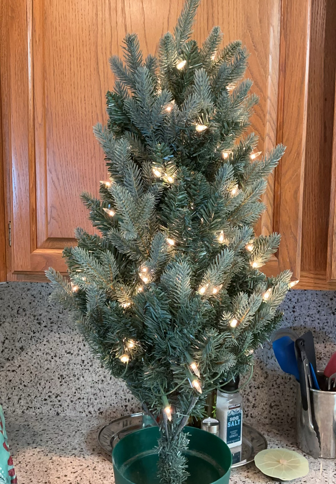 Lit Christmas tree, Halloween skeleton, and decorative pumpkins - image 1 of 3