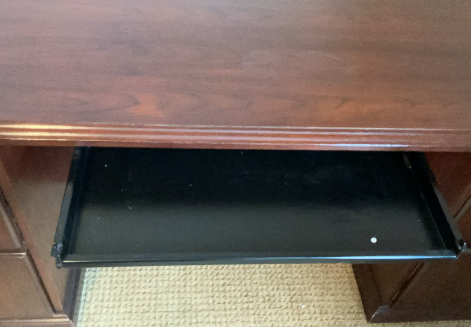 Dark Wood Office Desk with Center Keyboard Tray and Dual Pedestal Drawers - image 4 of 8