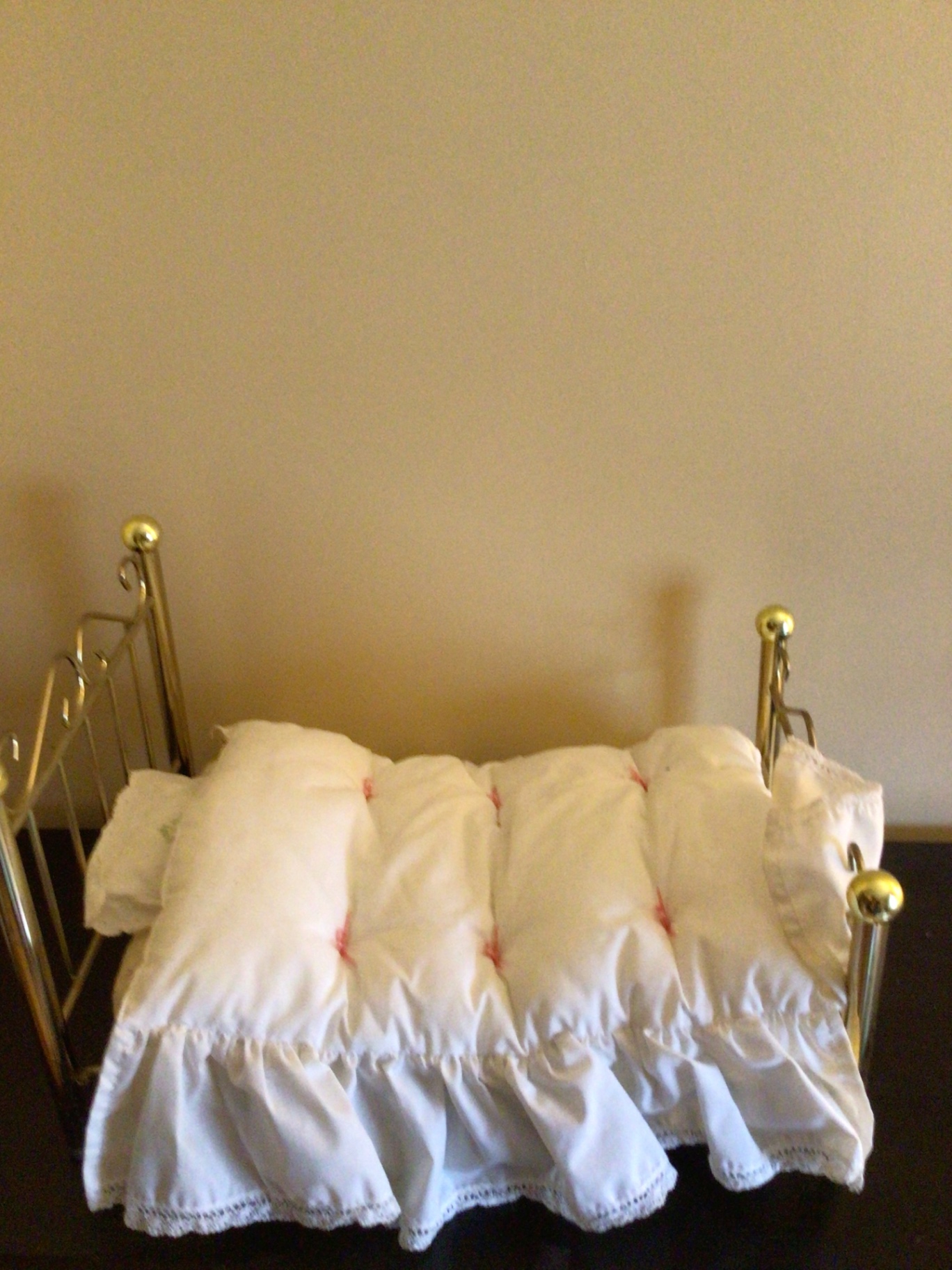 Miniature Brass Bed with Porcelain Doll in White Lace - image 3 of 3