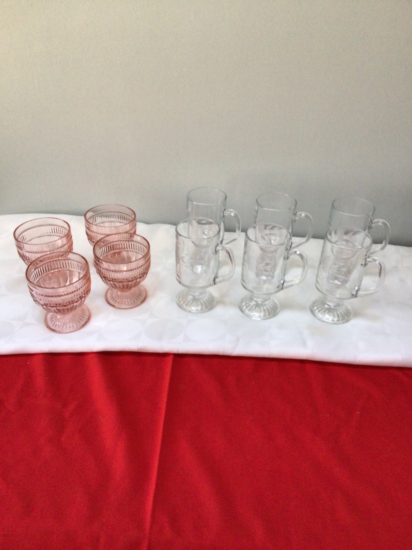 Pink stemmed goblets and clear etched mugs - image 1 of 2
