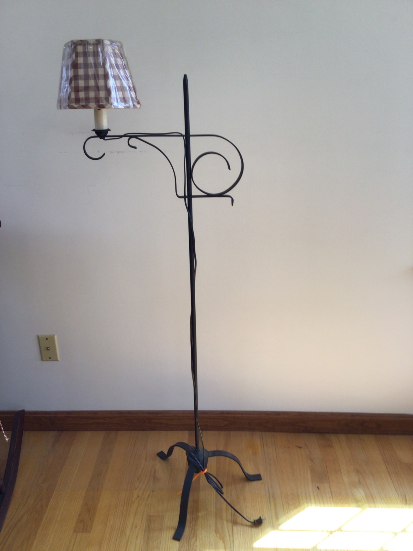 Floor lamp with plaid lampshade and decorative scrollwork - image 1 of 2