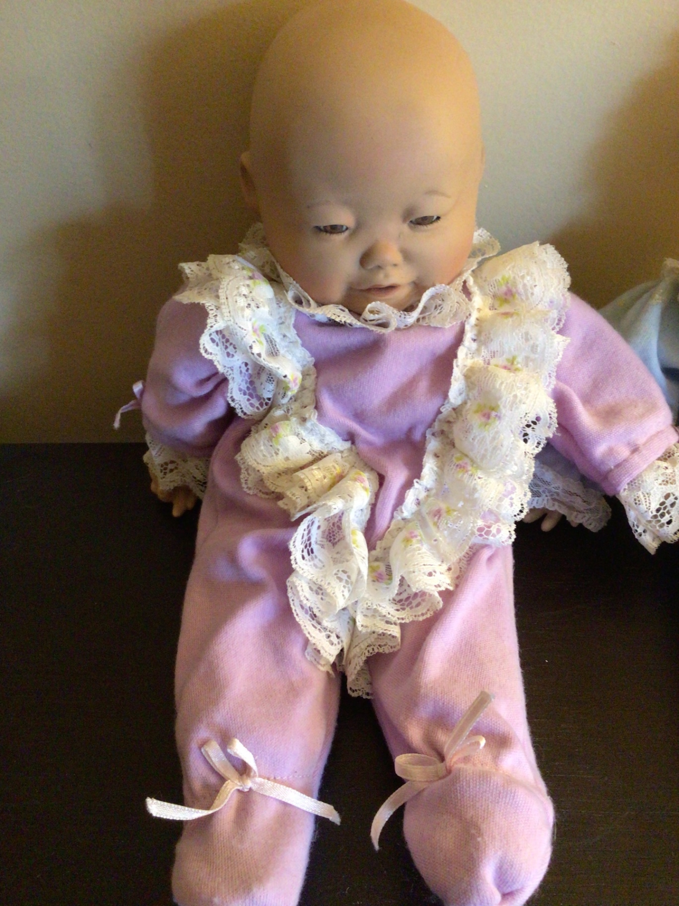 Two pastel-clothed cloth dolls with lace trim - image 2 of 5