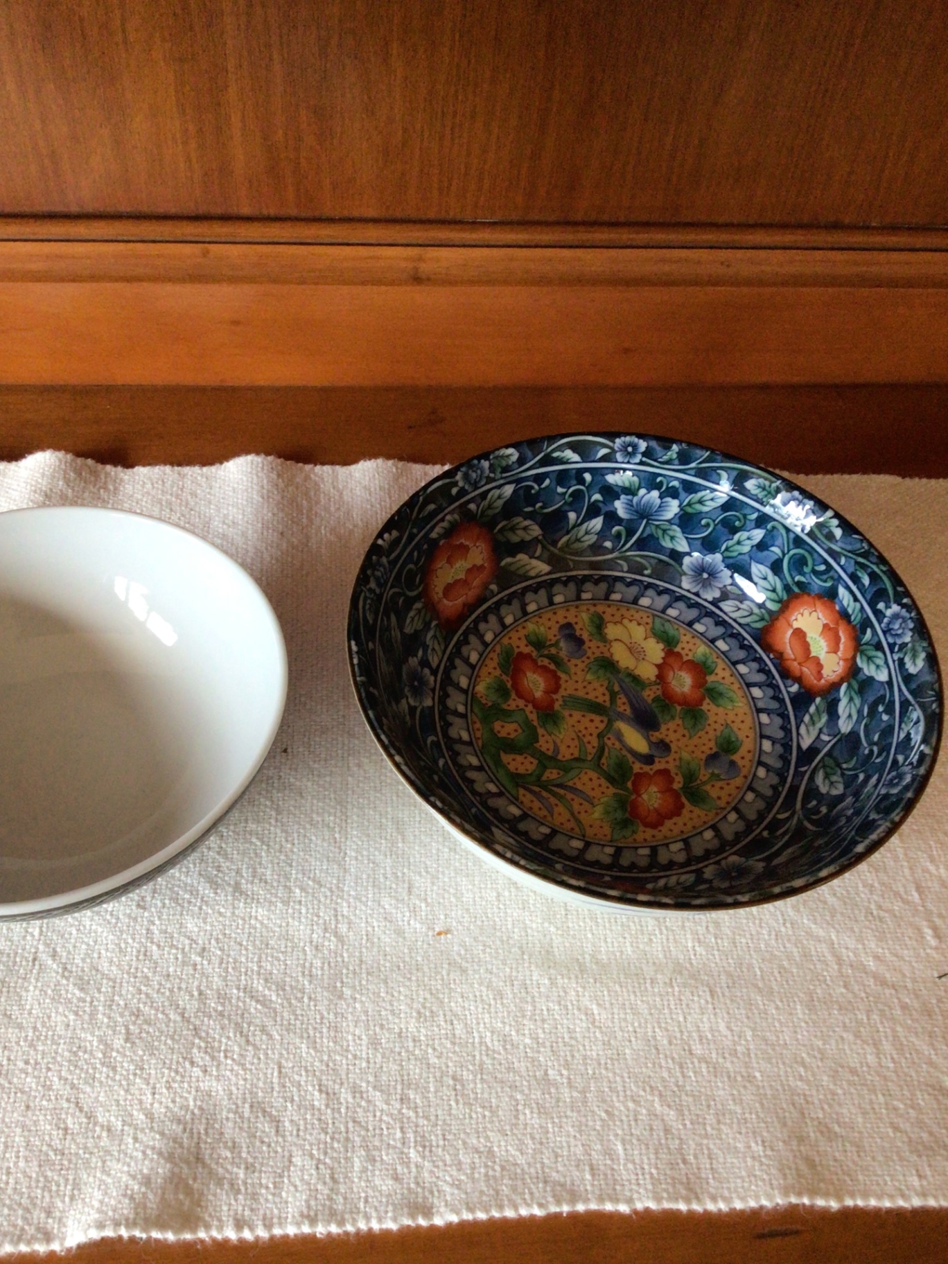 2  ceramic bowls with blue-and-white patterns and gray/black designs - image 3 of 6