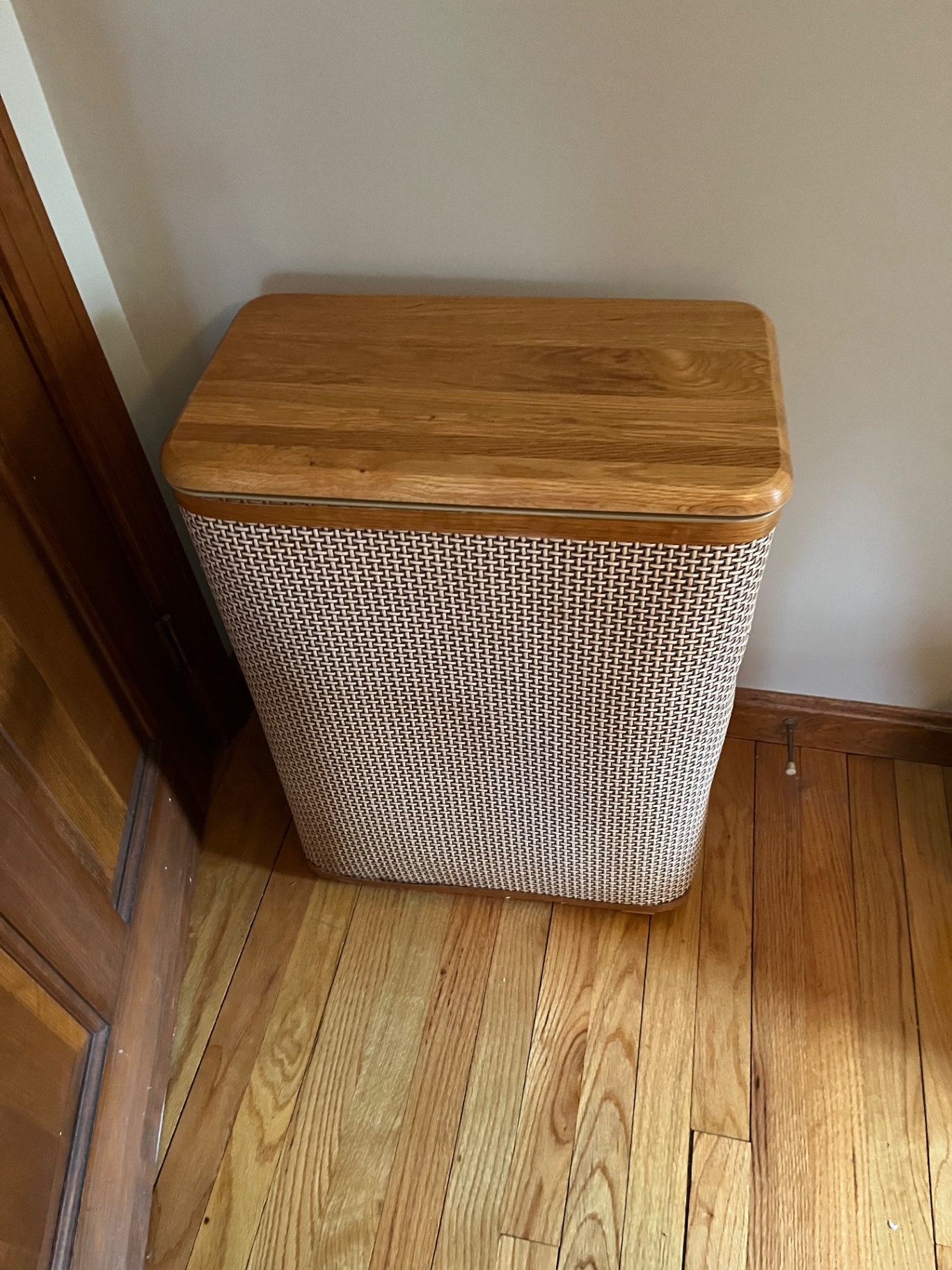 Wood-lidded wicker laundry hamper - image 1 of 1