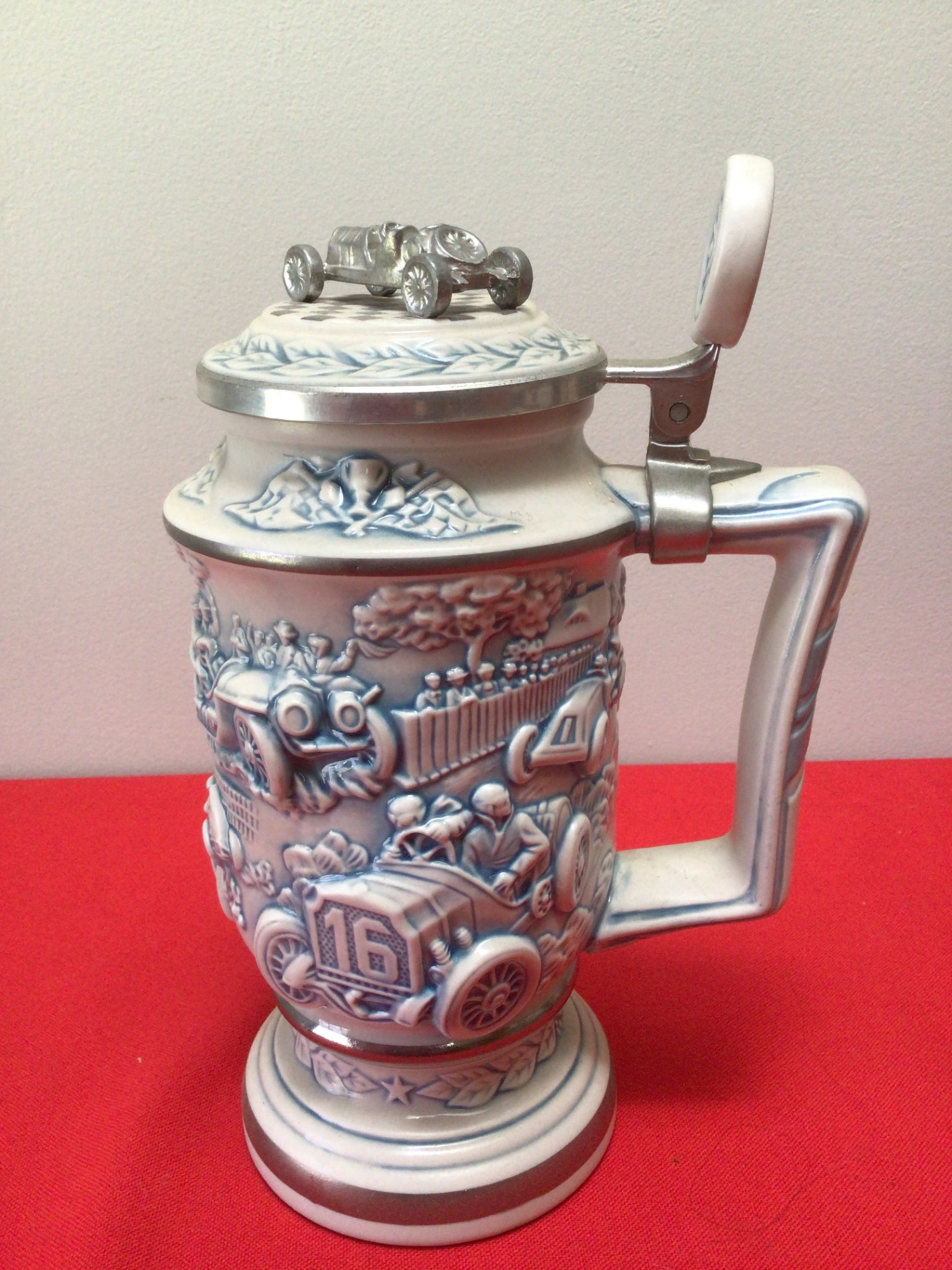 Set of five decorative ceramic beer steins with pewter lids - image 7 of 10