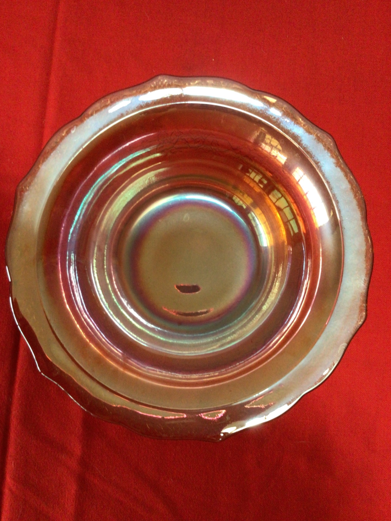 Carnival glass Iridescent scalloped metal bowl - image 2 of 4
