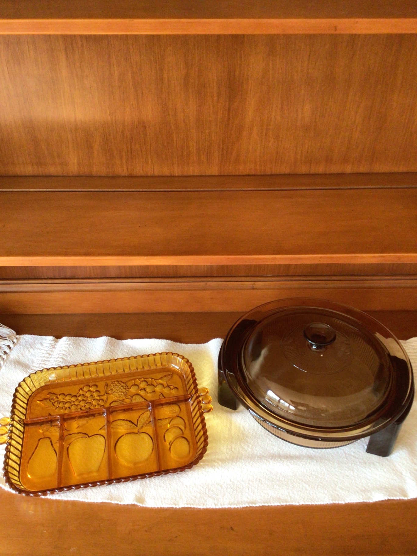 Amber glass divided serving tray and glass-lidded chafing dish - image 1 of 3