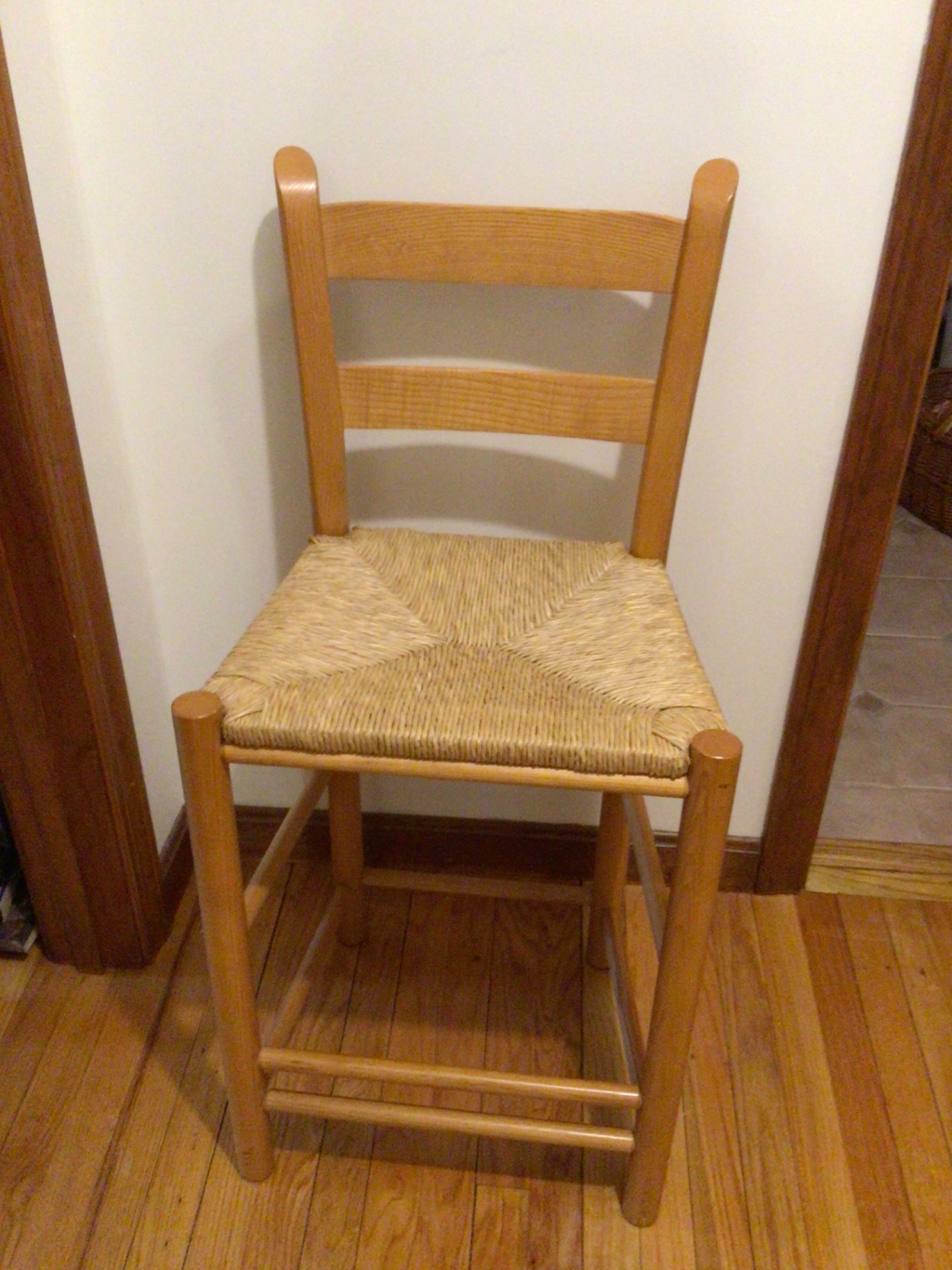 Wooden ladder-back chair with woven seat - image 1 of 2