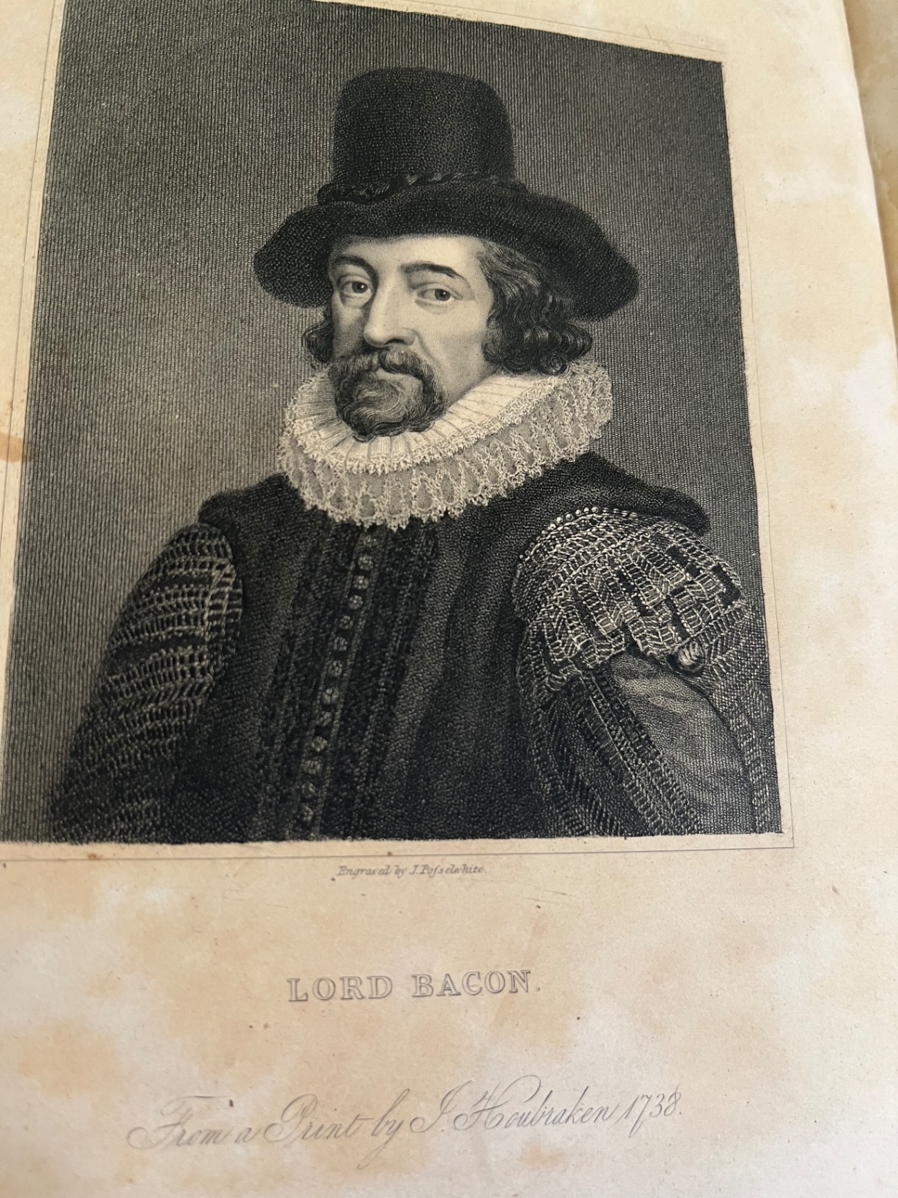 Antique book with marbled cover and Francis Bacon biography with portrait engraving - image 3 of 3