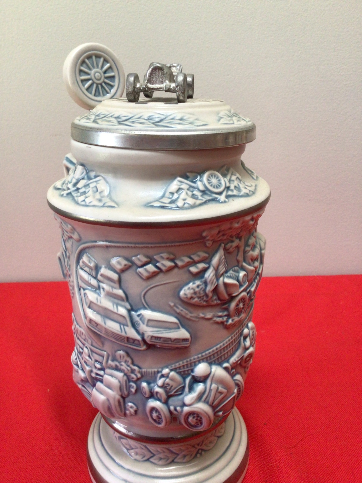 Set of five decorative ceramic beer steins with pewter lids - image 8 of 10