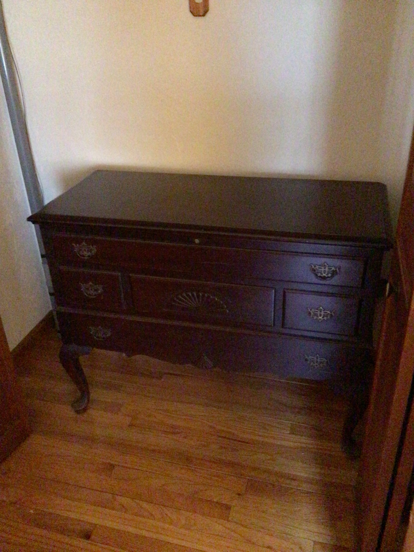 Dark wood dresser with brass hardware - image 2 of 3