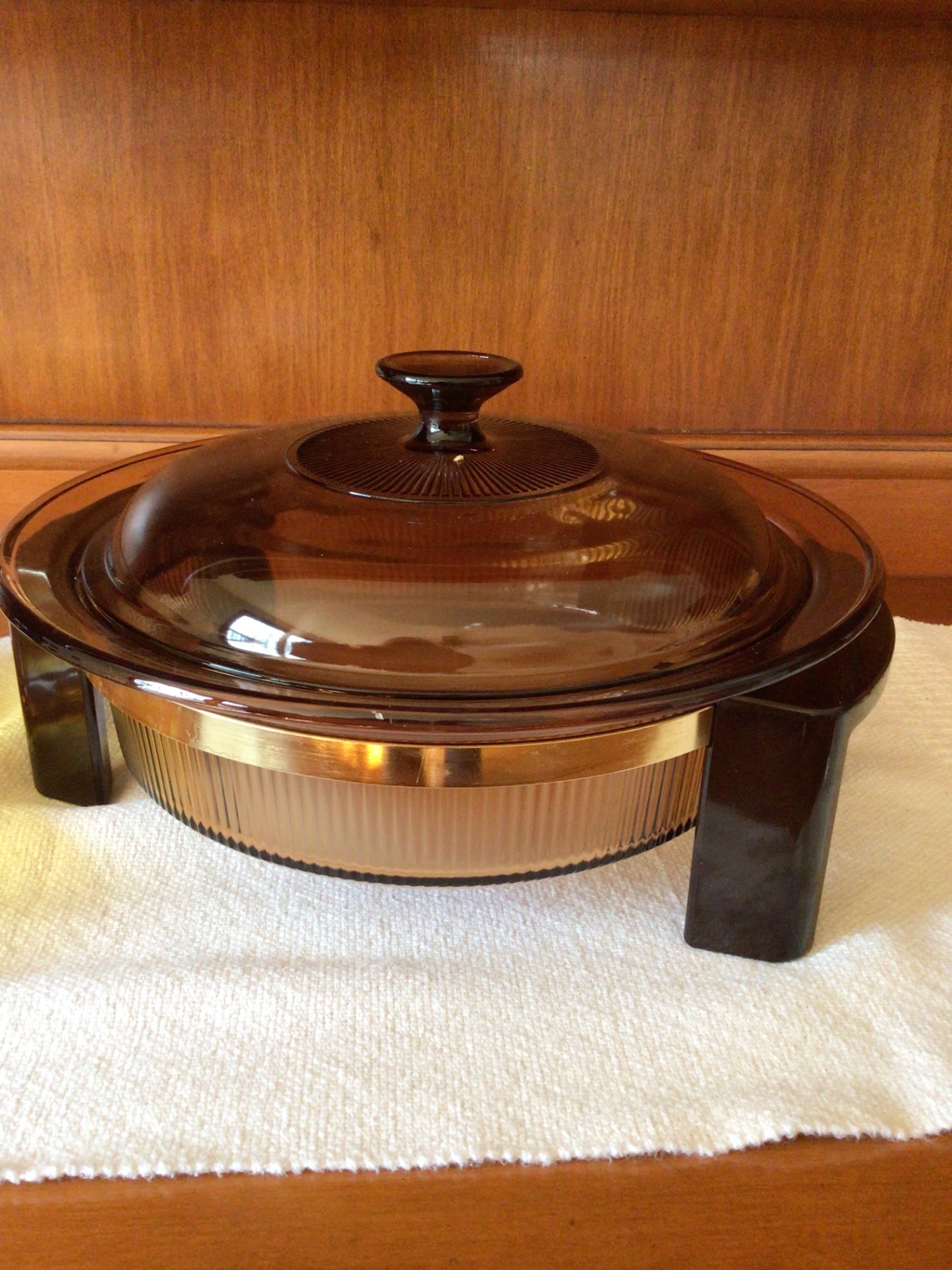 Amber glass divided serving tray and glass-lidded chafing dish - image 3 of 3