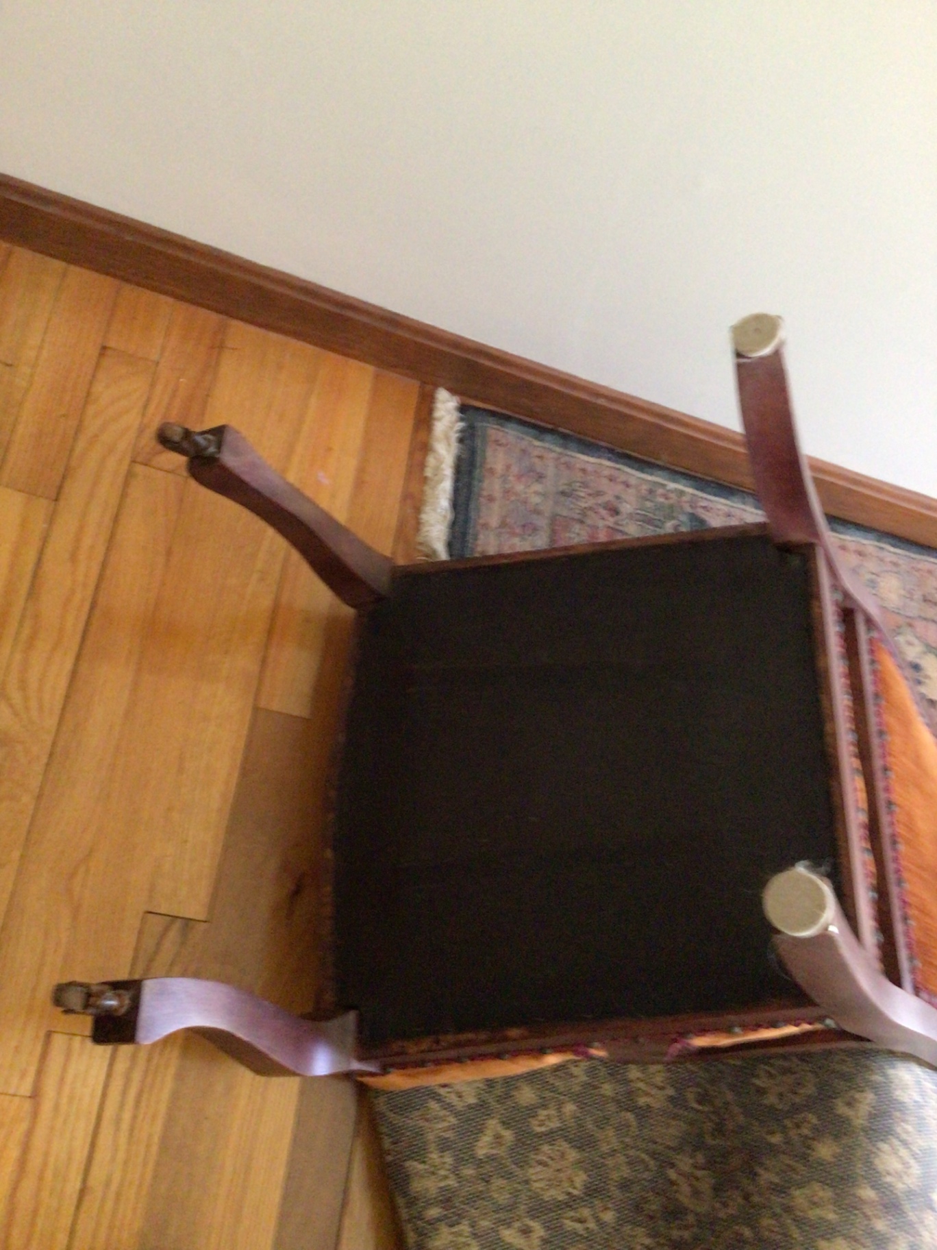 Carved wooden armchair with orange velvet upholstery - image 4 of 4