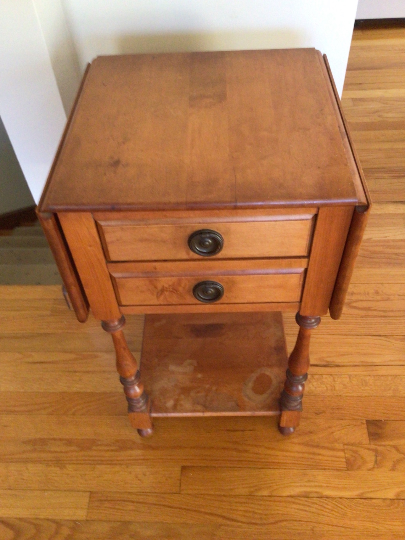 Two-drawer wooden end table with lower shelf - image 2 of 5