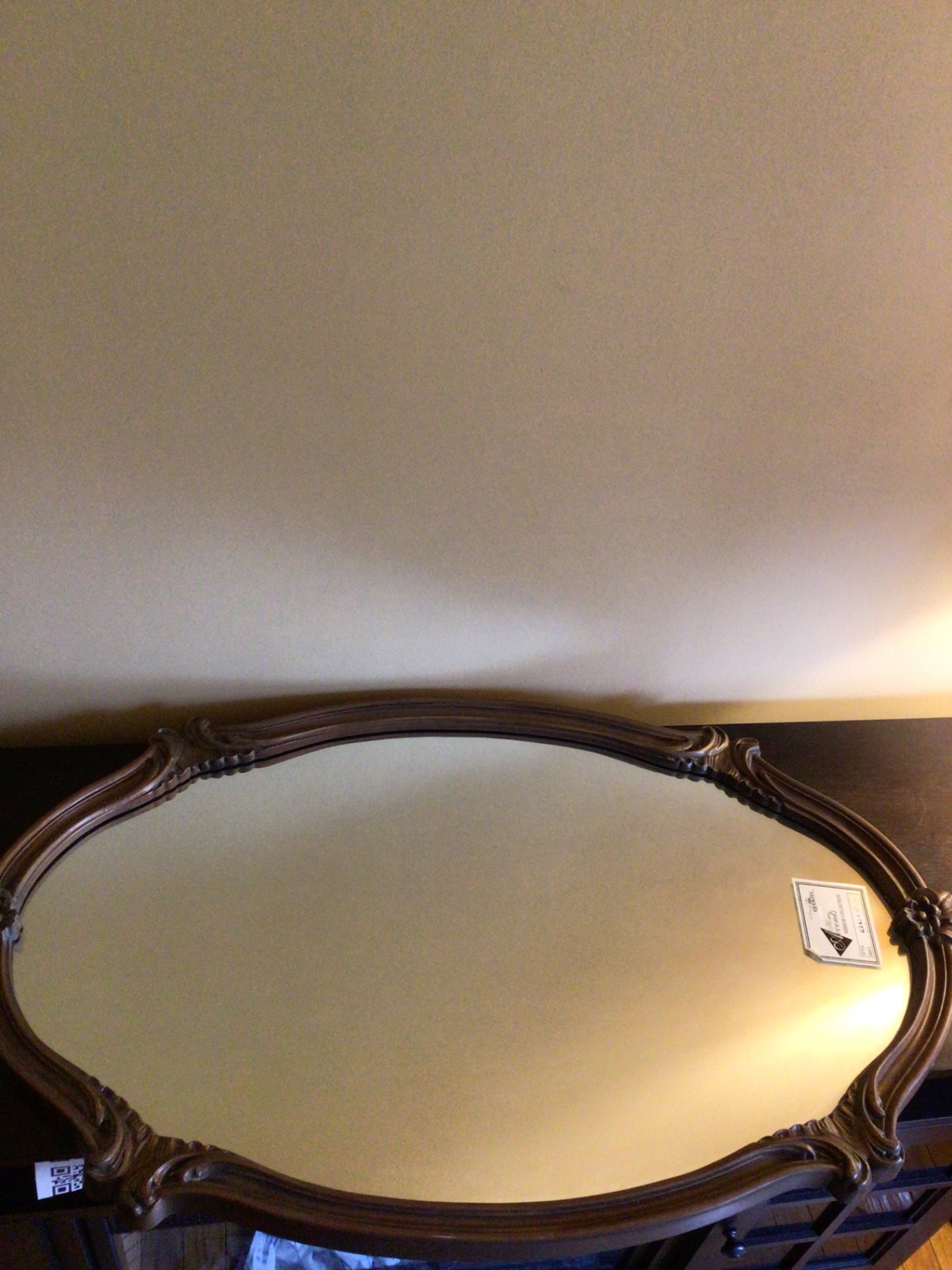 Ornate oval wooden-framed mirror - image 2 of 3