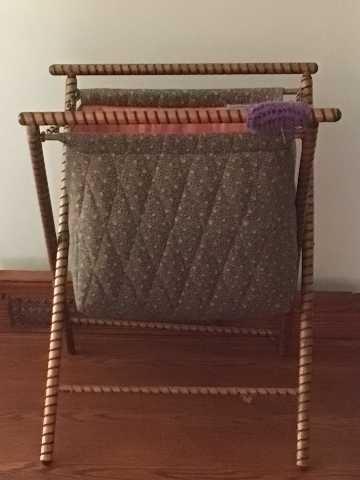 Wicker folding laundry rack with fabric bag - image 1 of 3