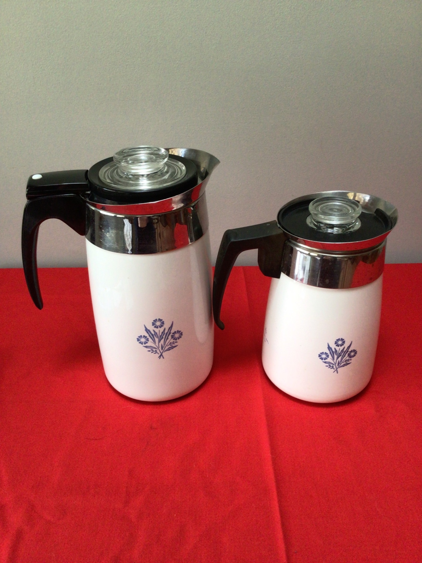 Two Corning Ware white enamel coffee pots with blue floral pattern - image 1 of 3
