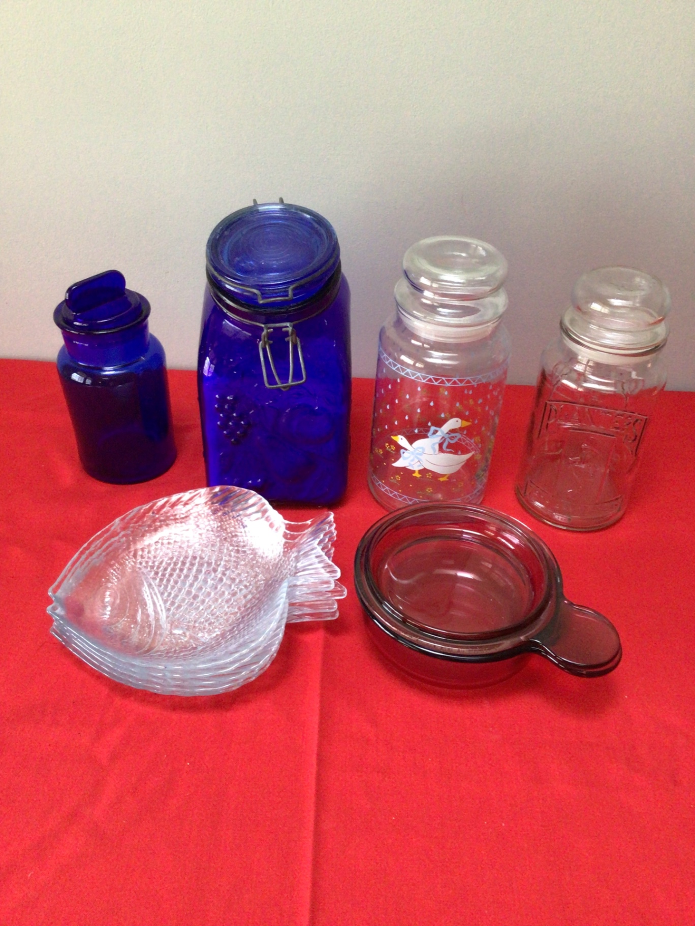 Assorted blue and clear glass jars and dishes - image 1 of 3