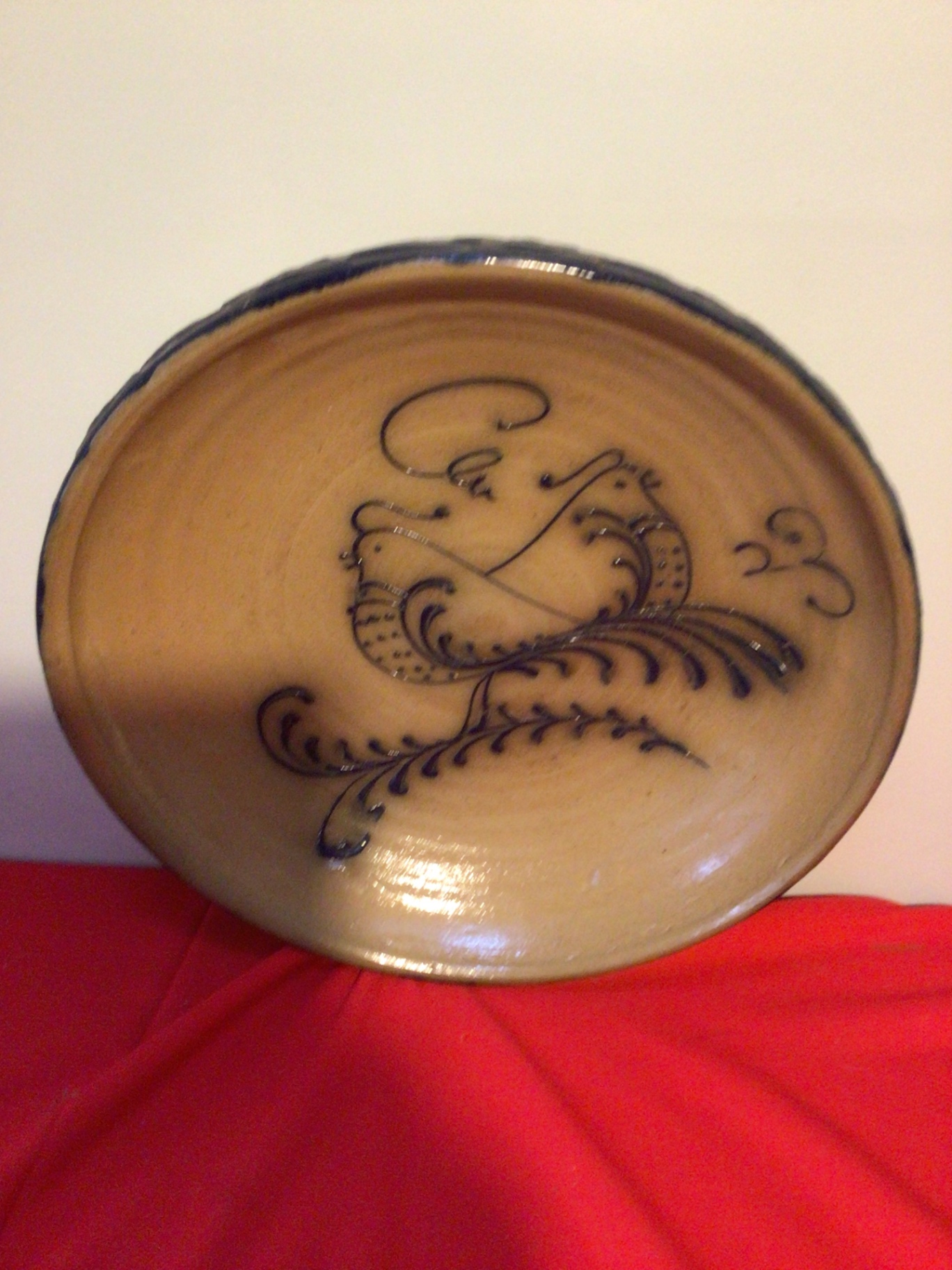 Ceramic bowl with blue rim and floral interior - image 1 of 3