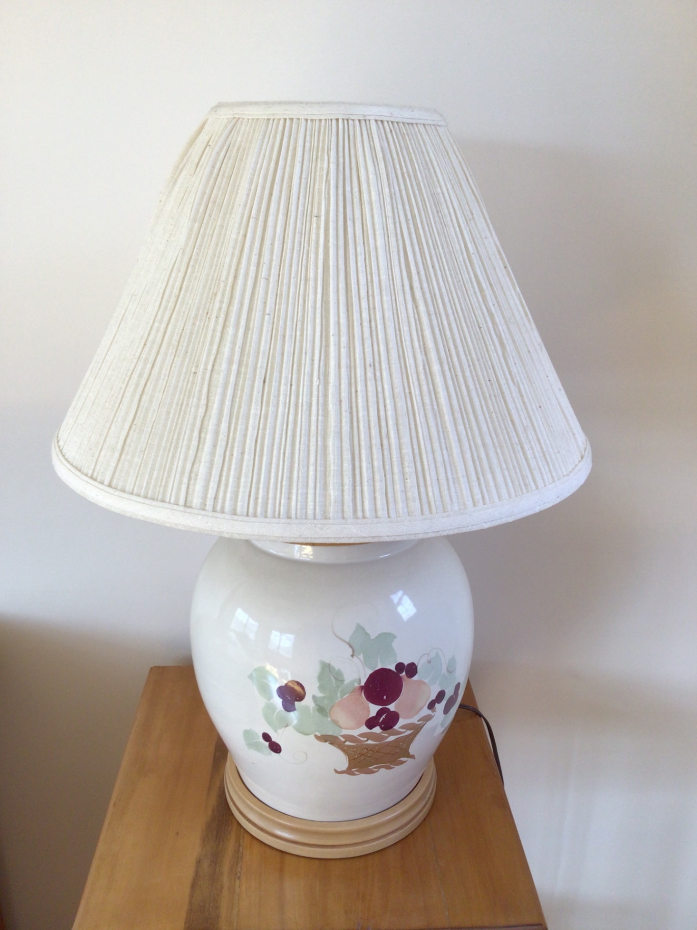 Ceramic fruit motif table lamp with pleated shade approx 22” - image 1 of 1
