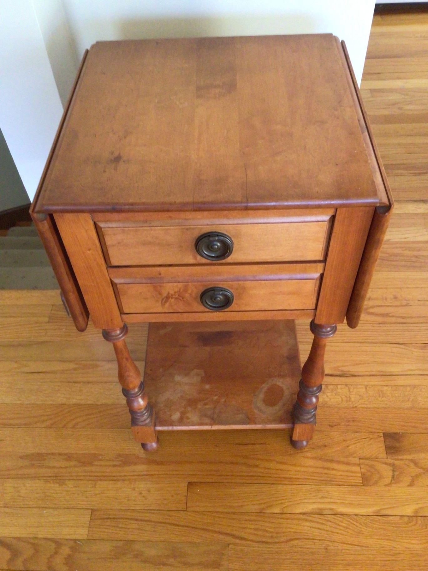 Two-drawer wooden end table with lower shelf - image 3 of 5