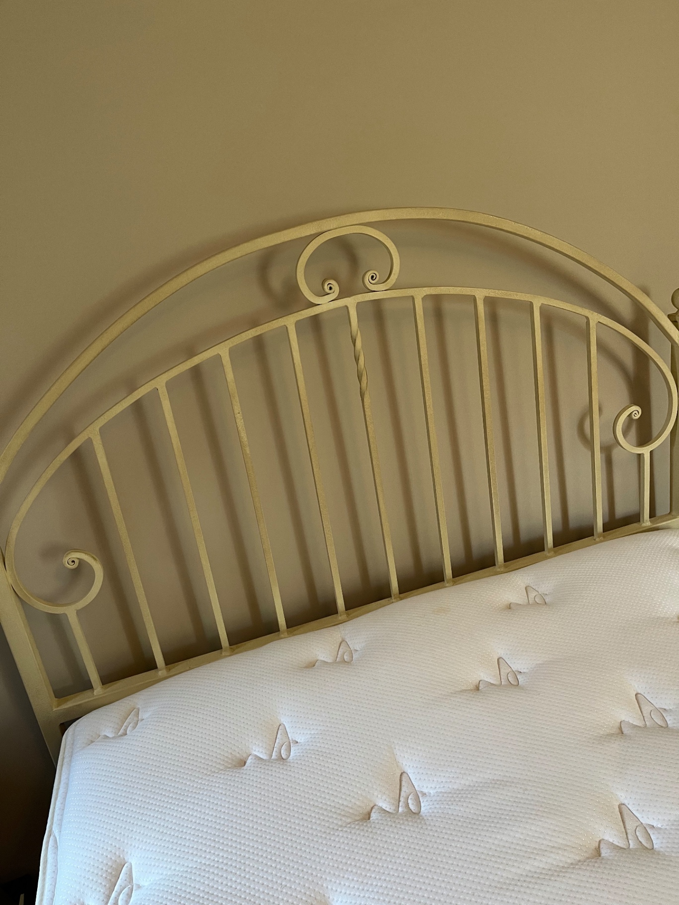 Cream Queen size metal bed frame with  mattress and box spring - image 2 of 4