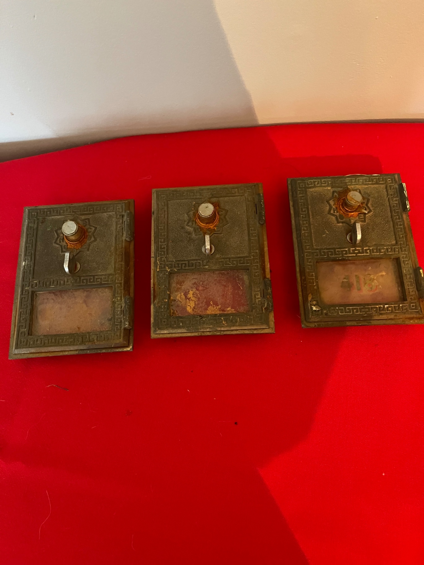 Three vintage metal mail  box doors with glass fronts - image 2 of 2