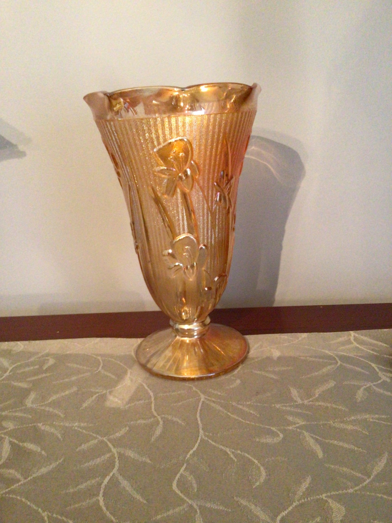 Amber  Glass Vase with Floral Embossing - image 1 of 3