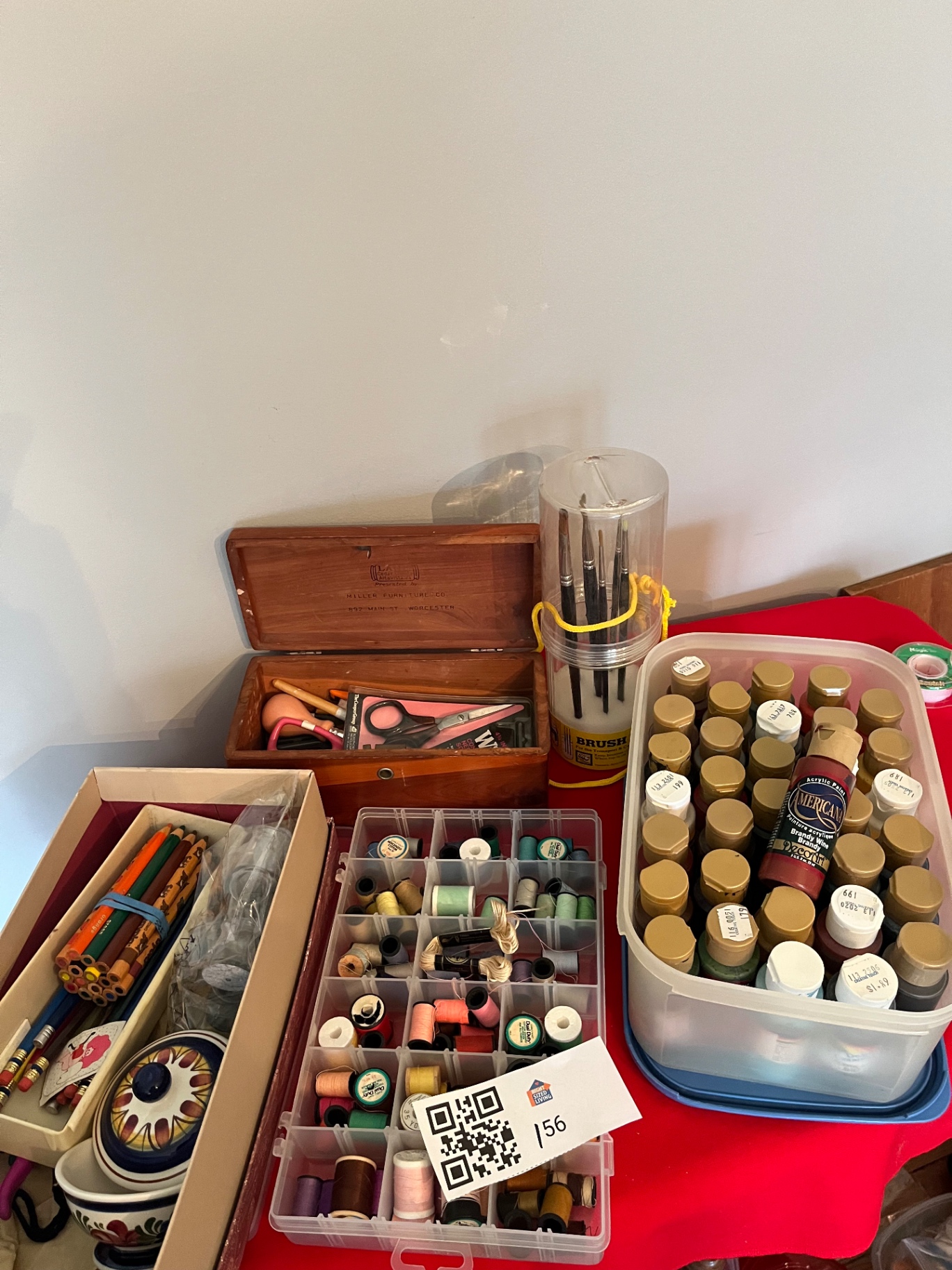 Assorted craft supplies: sewing thread, paints, and tools - image 2 of 5