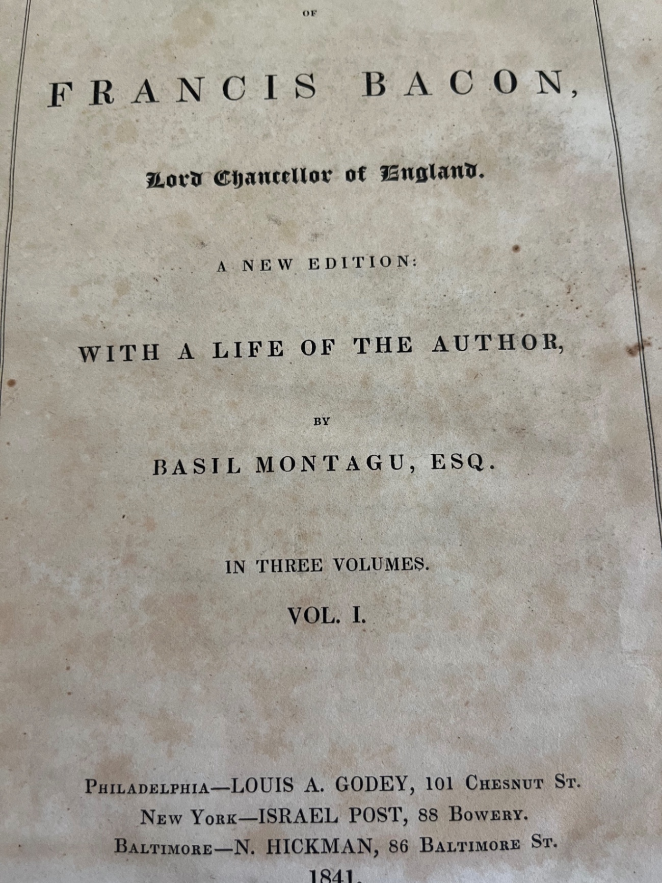 Antique book with marbled cover and Francis Bacon biography with portrait engraving - image 2 of 3