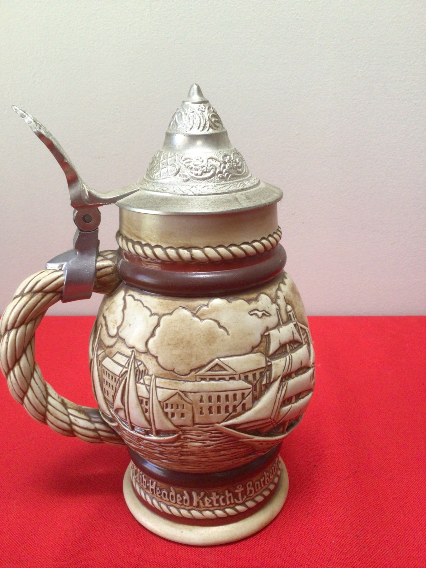 Set of five decorative ceramic beer steins with pewter lids - image 10 of 10