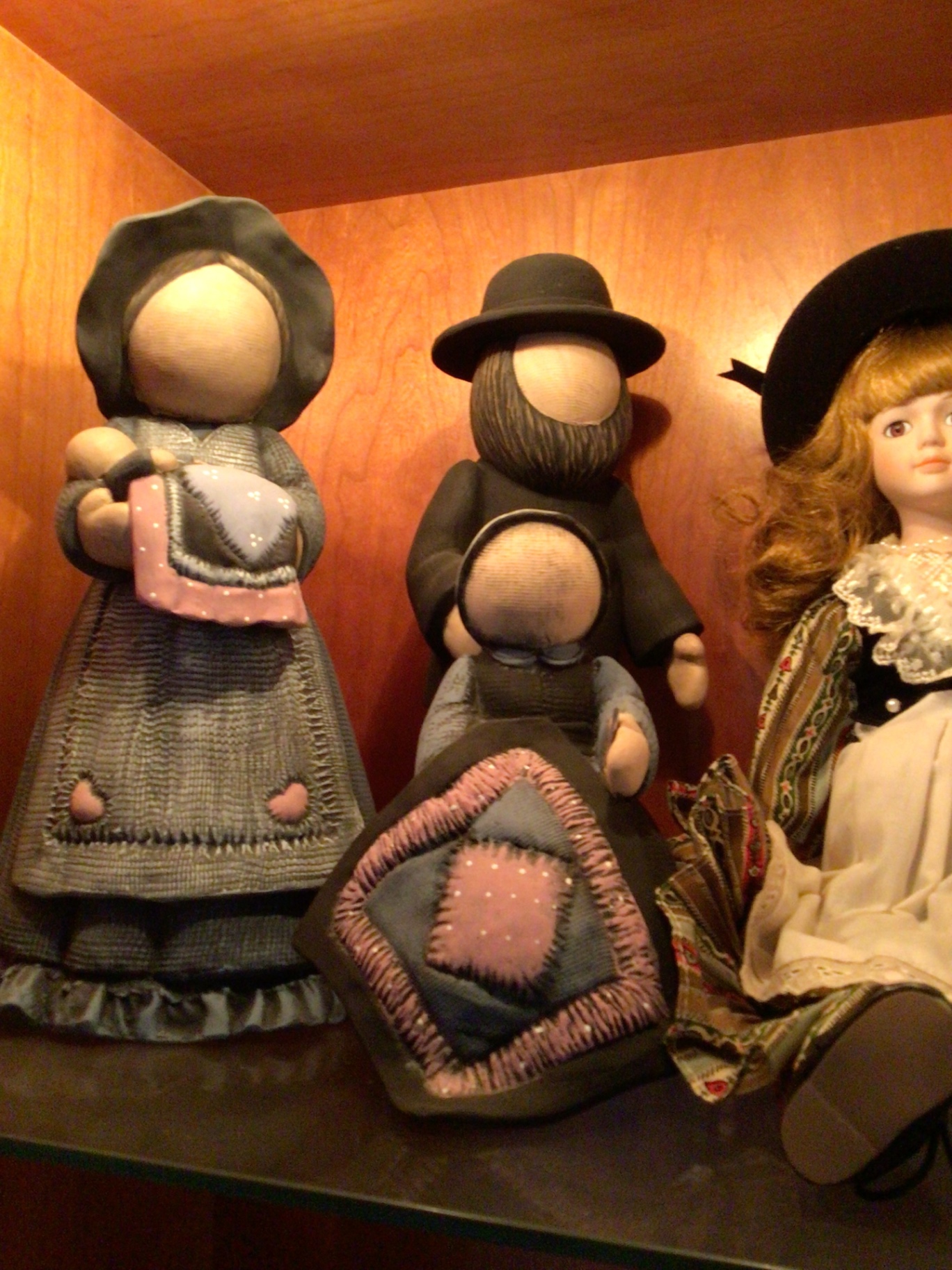 Handmade fabric rag dolls in vintage-style clothing - image 3 of 4