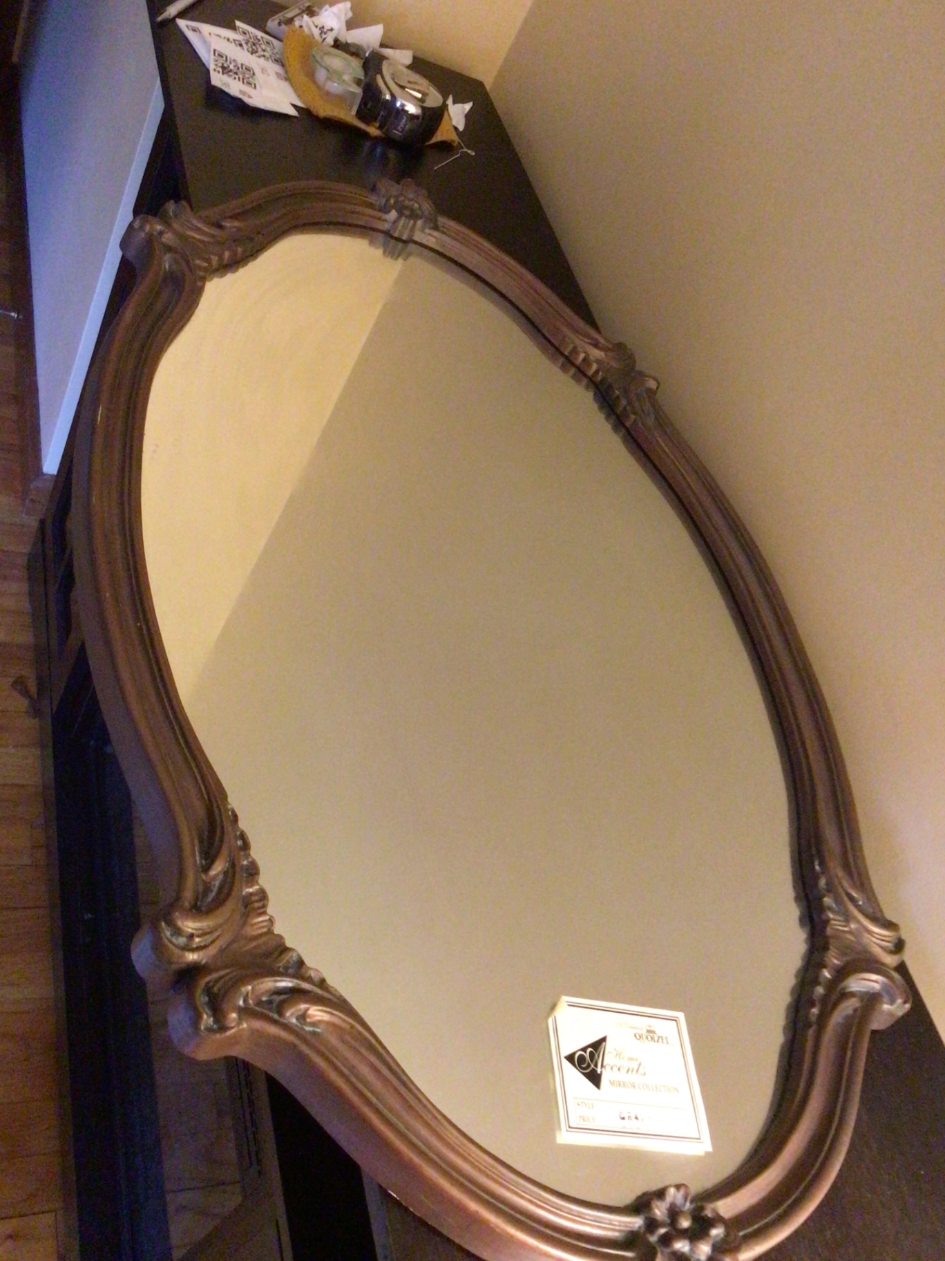Ornate oval wooden-framed mirror - image 3 of 3