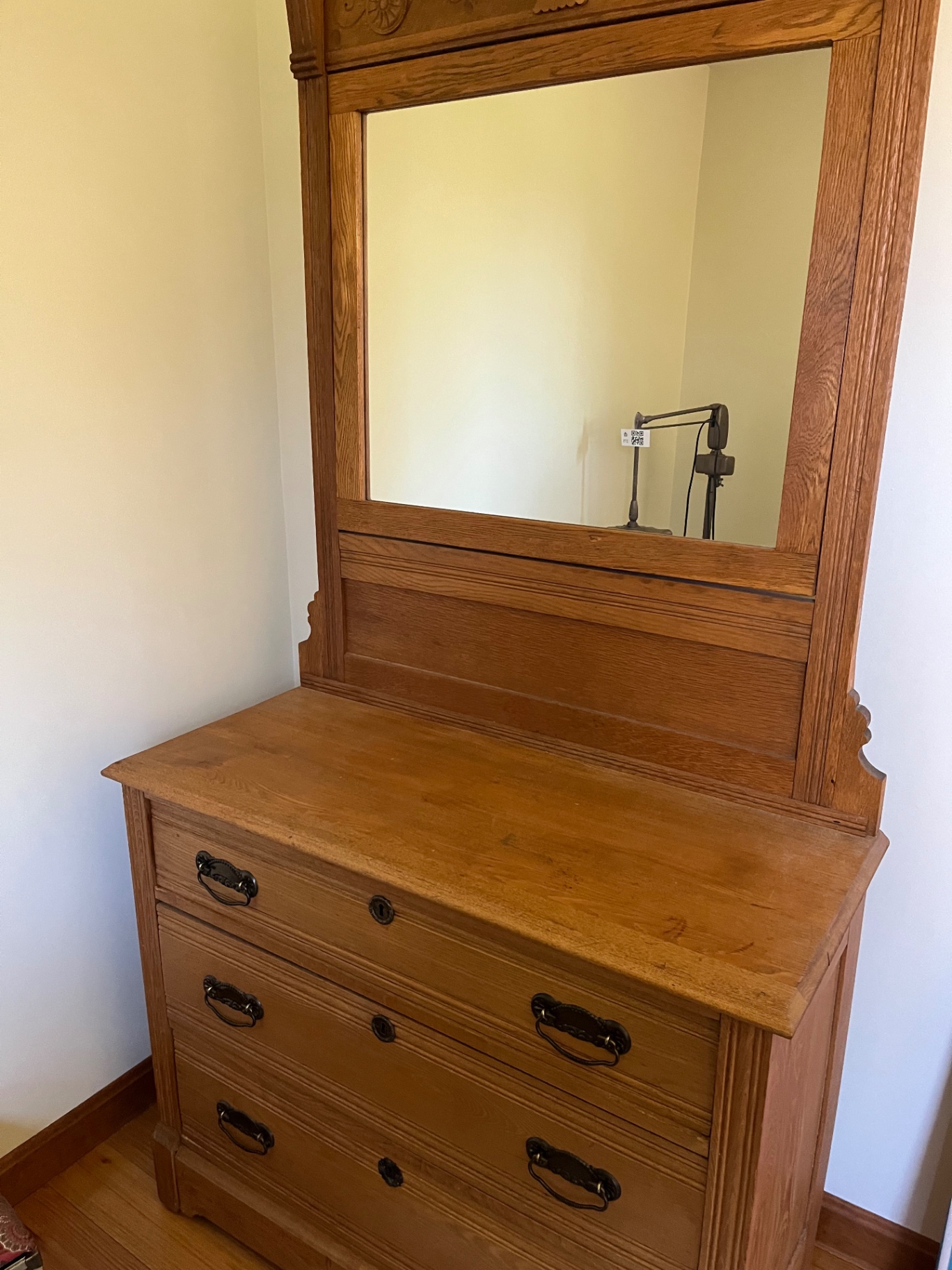 Antique oak bureau 19x 32x 39 - with mirror 47 x 39 - image 3 of 3