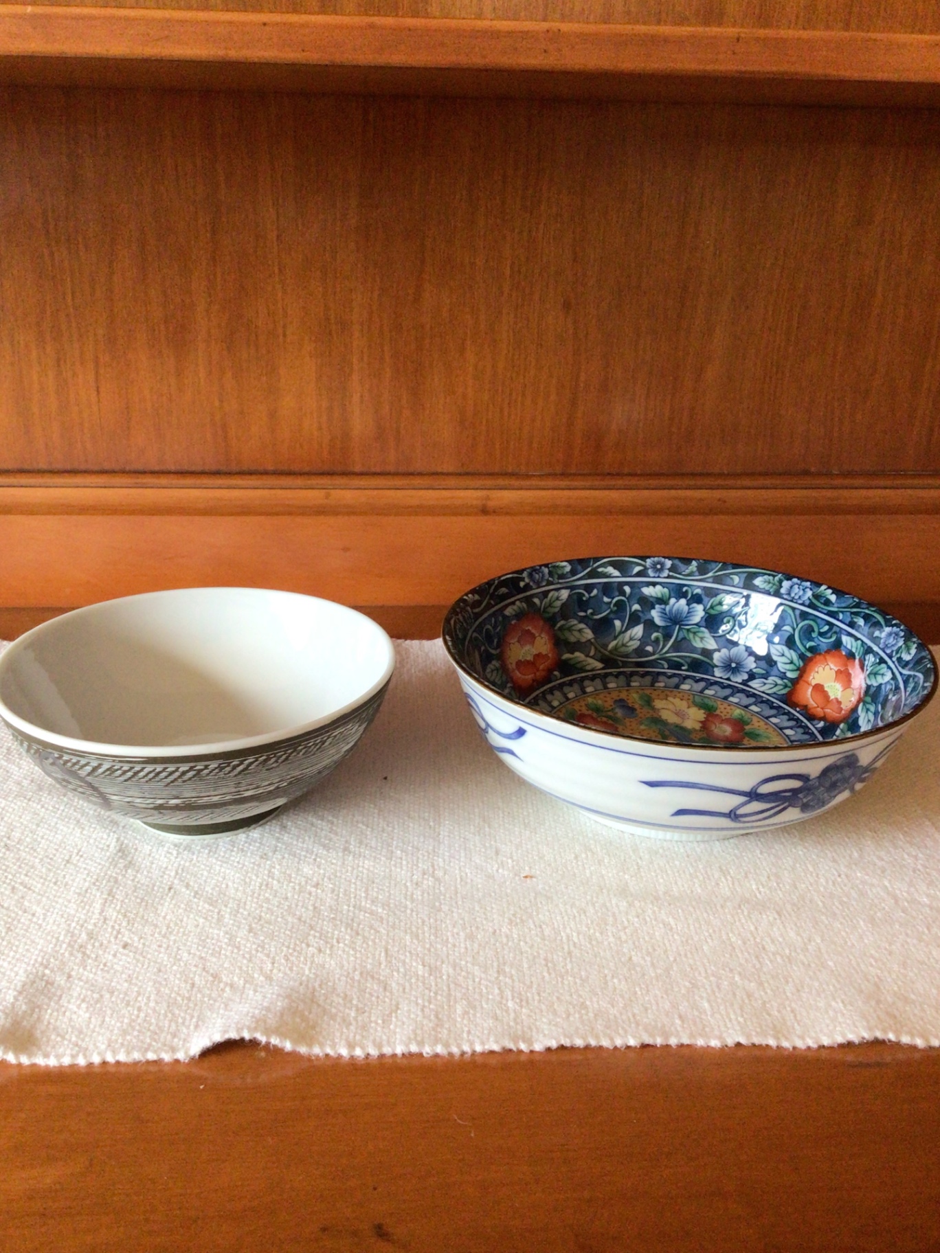 2  ceramic bowls with blue-and-white patterns and gray/black designs - image 2 of 6