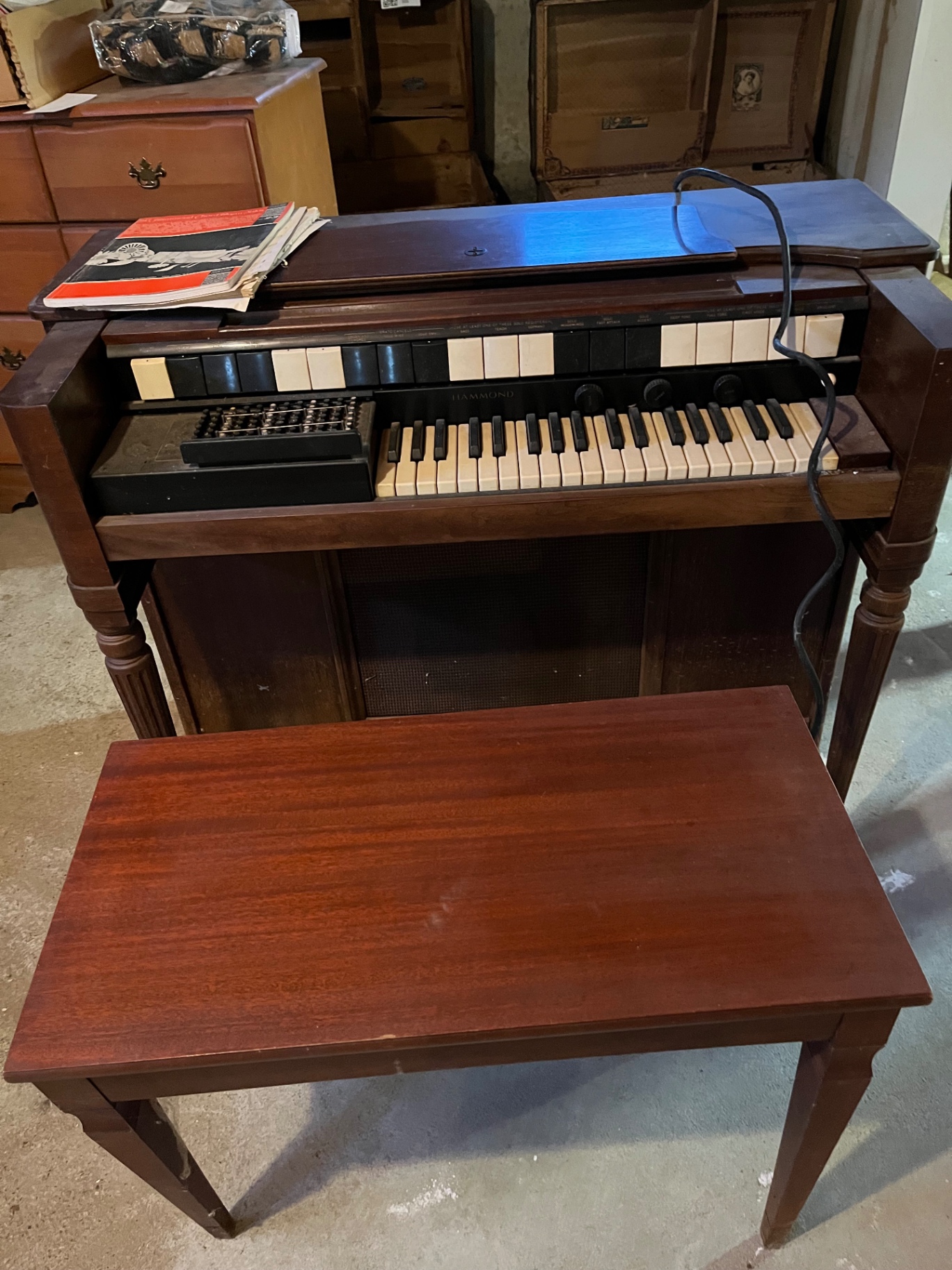 Antique Hammond organ with bench and sheet music - image 3 of 4