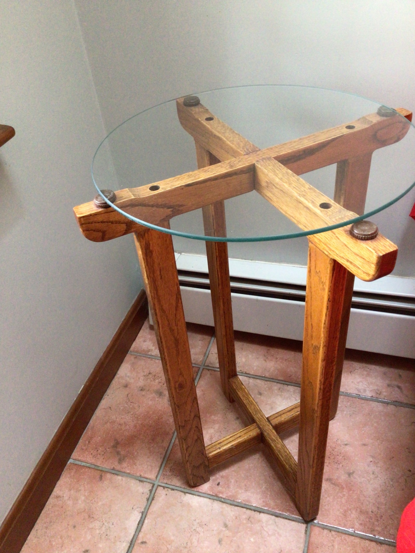 Round Glass-Top Table with Wooden X-Frame Base - image 1 of 2