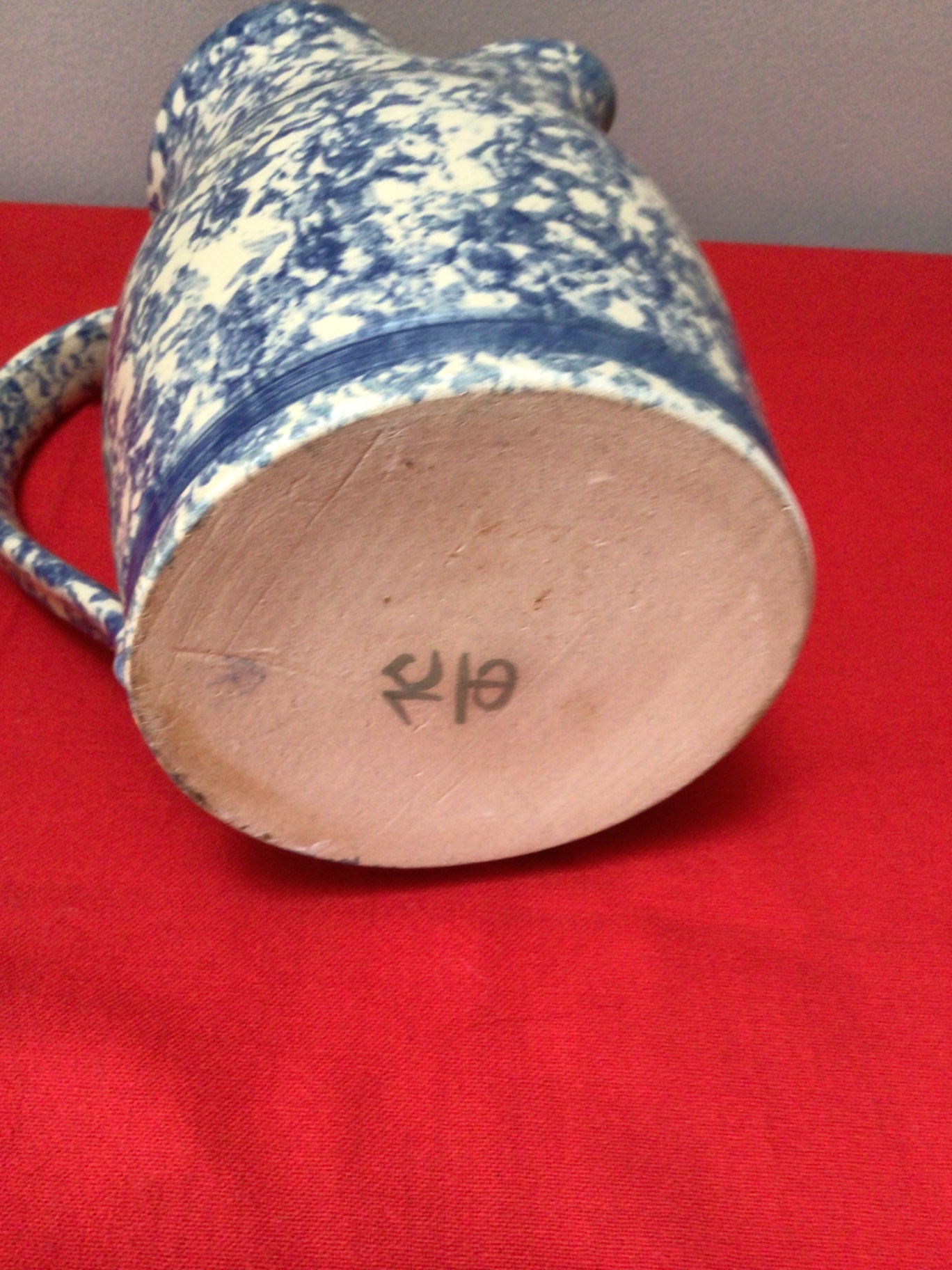 Blue and white speckled ceramic pitcher - image 3 of 3