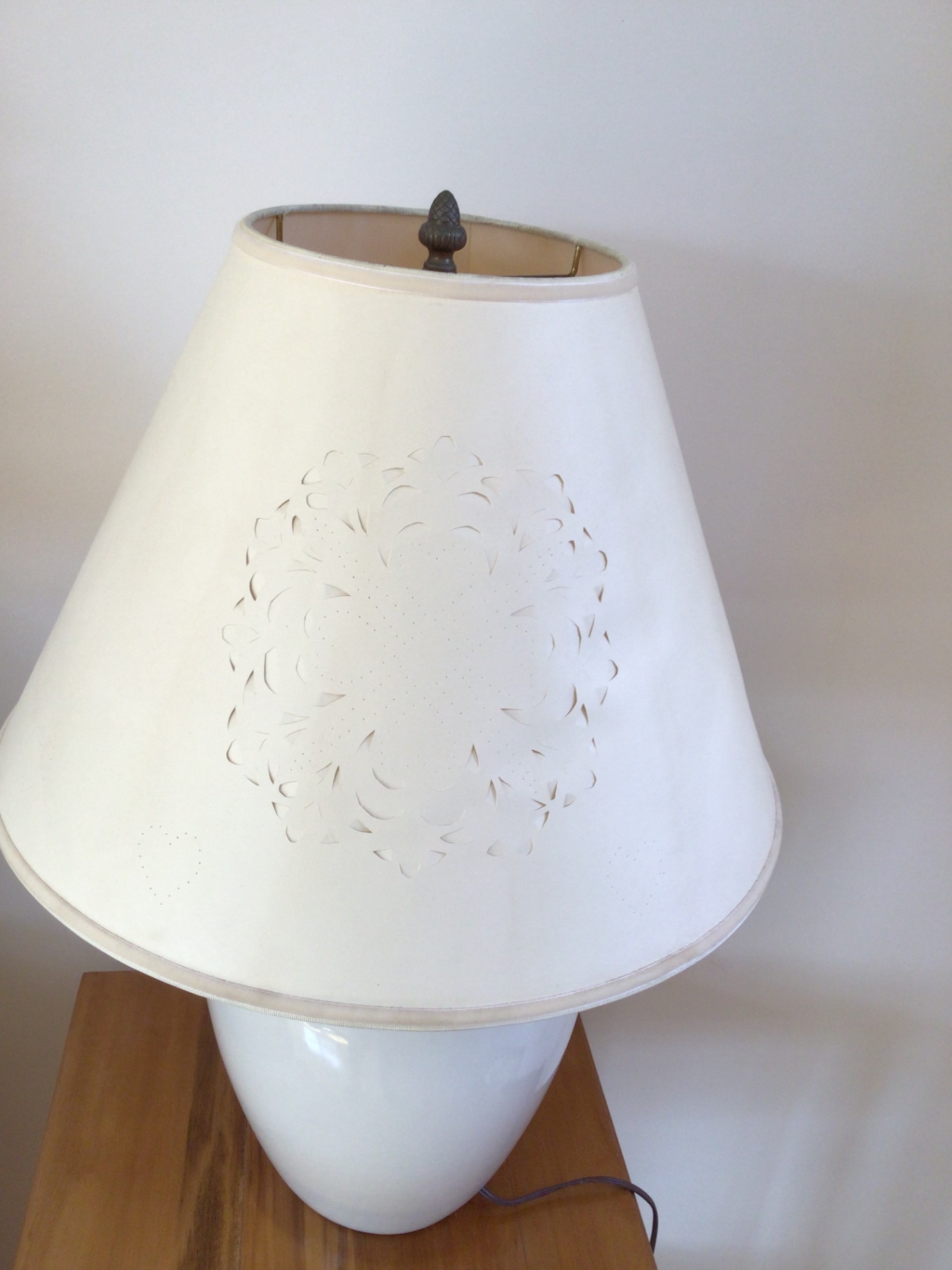 White ceramic table lamp with fabric shade - image 1 of 2
