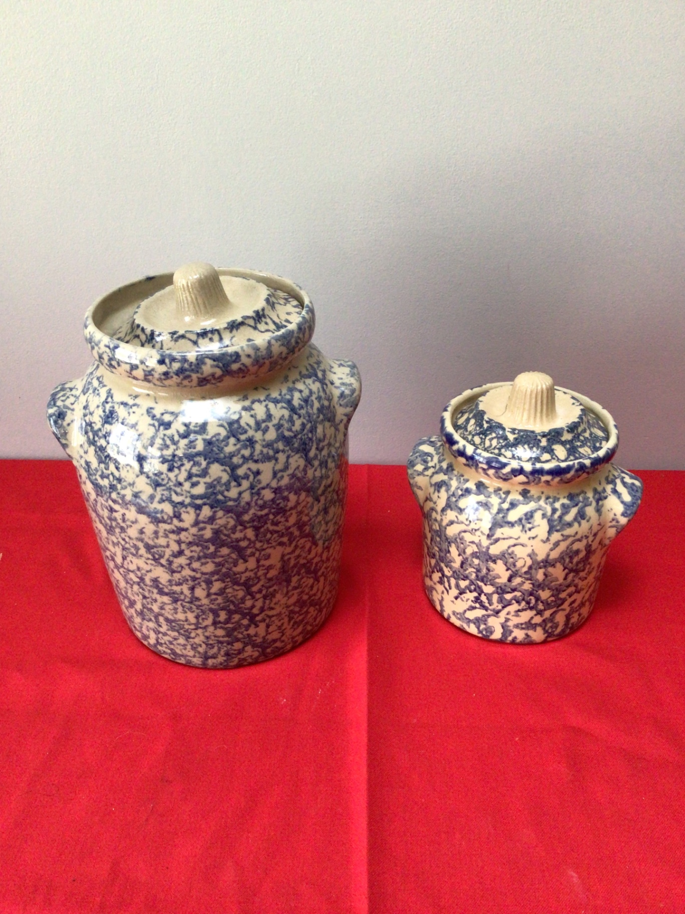 Blue and white crackle-glaze ceramic jars with lids - image 1 of 4