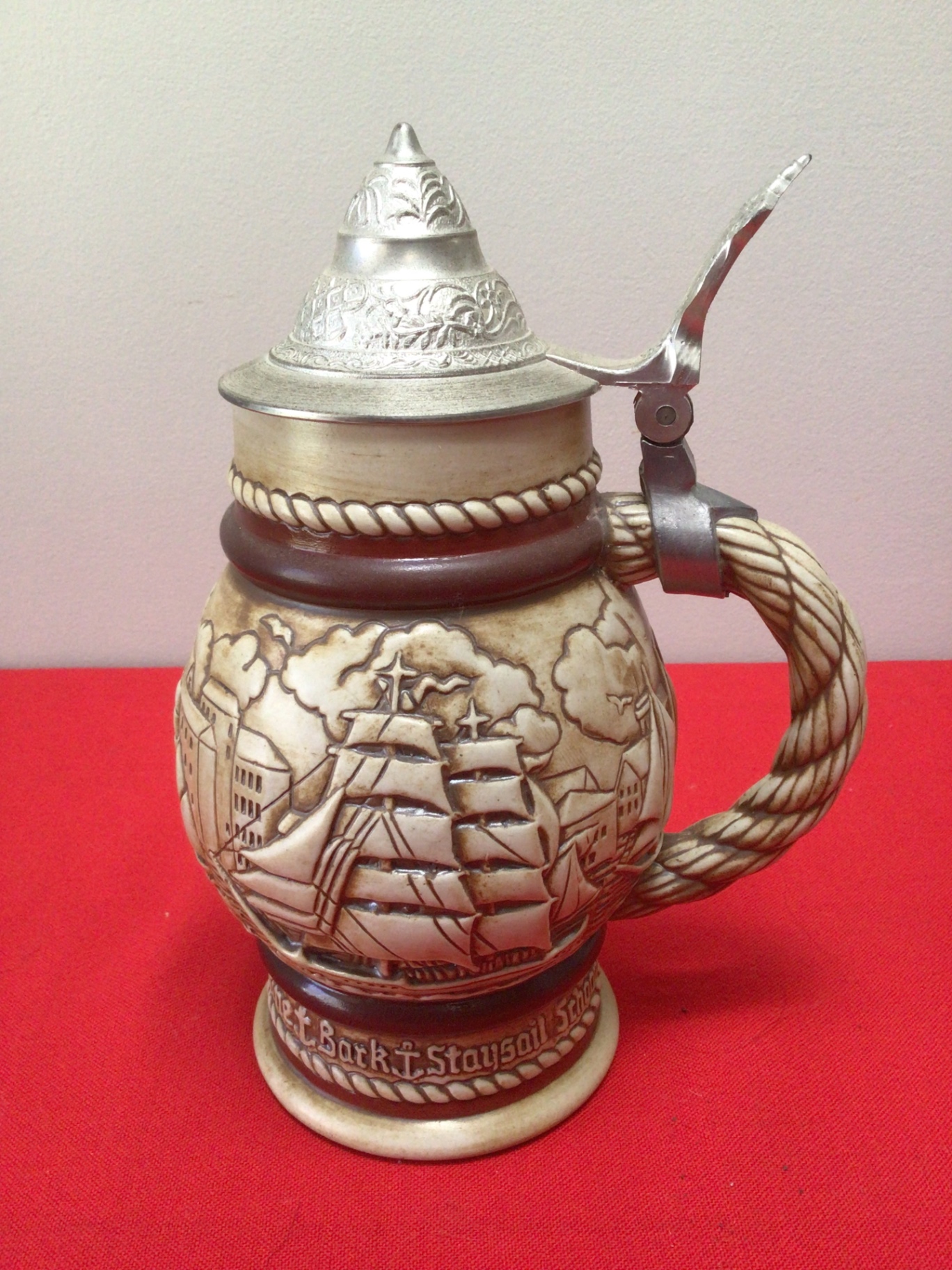 Set of five decorative ceramic beer steins with pewter lids - image 9 of 10