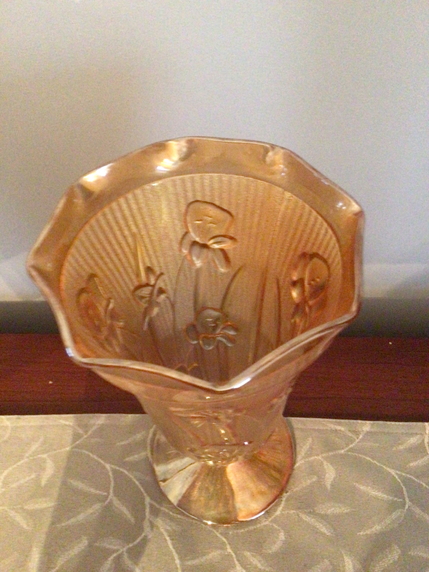 Amber  Glass Vase with Floral Embossing - image 2 of 3