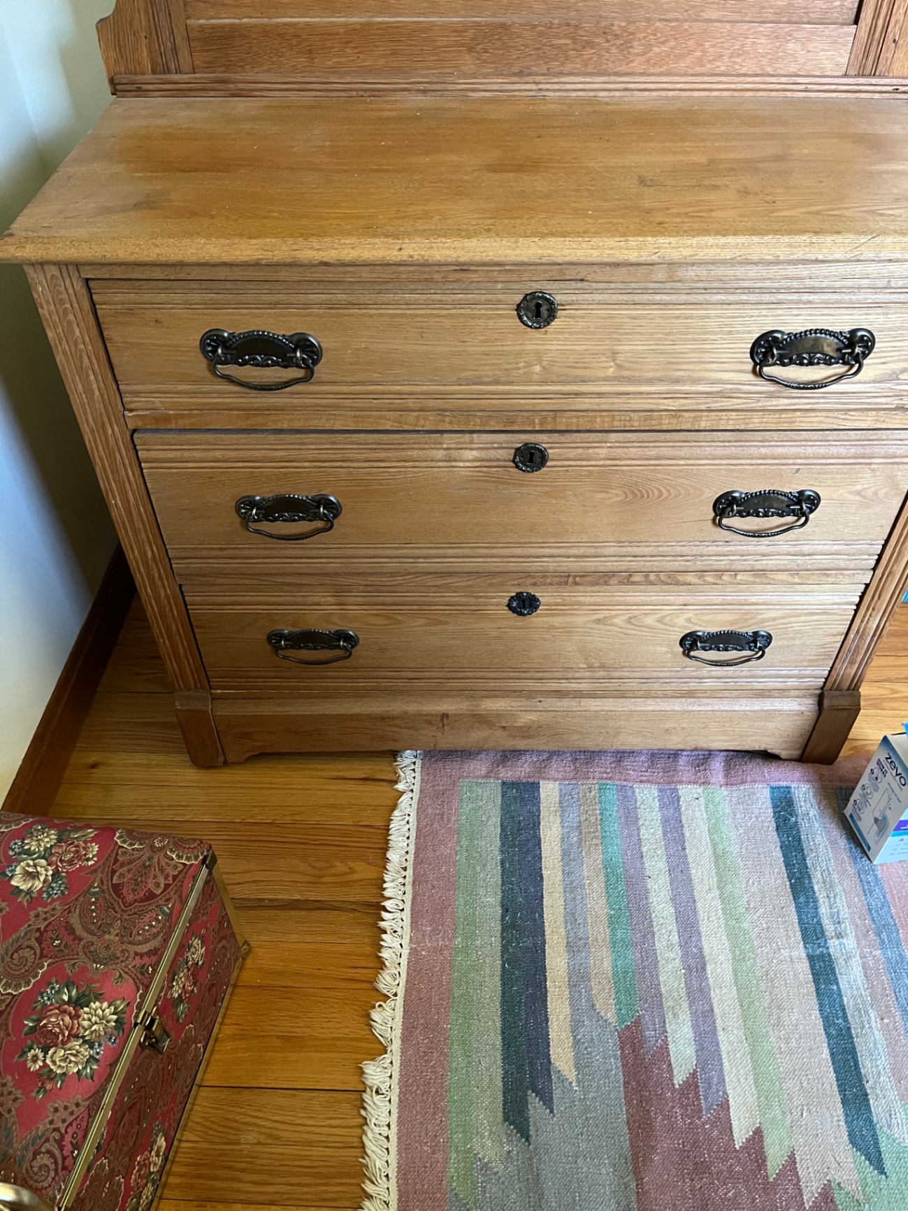Antique oak bureau 19x 32x 39 - with mirror 47 x 39 - image 2 of 3