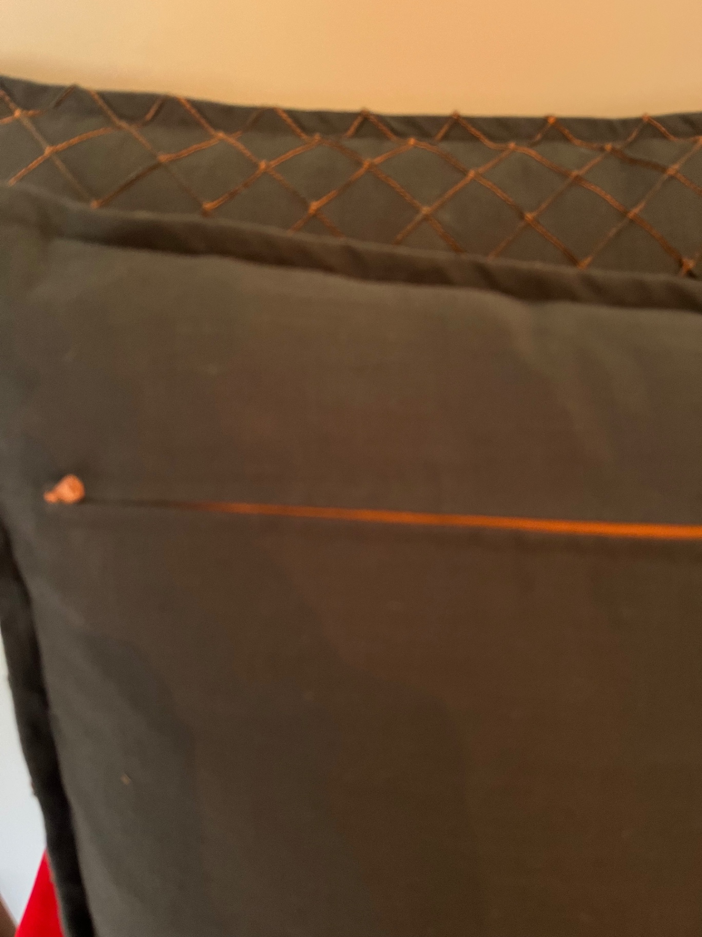 Two grey quilted throw pillows with orange thread accent 25x 25 - image 2 of 2