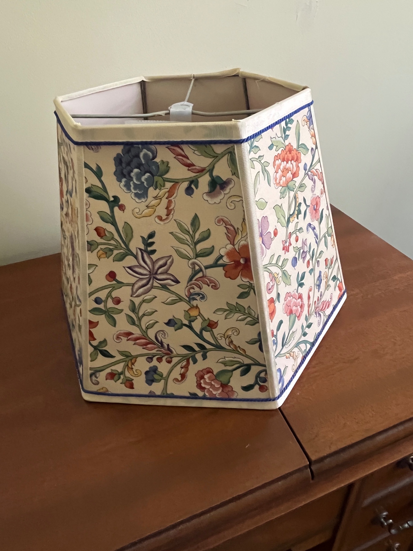 Hexagonal floral fabric lamp shade  with metal frame - image 1 of 2